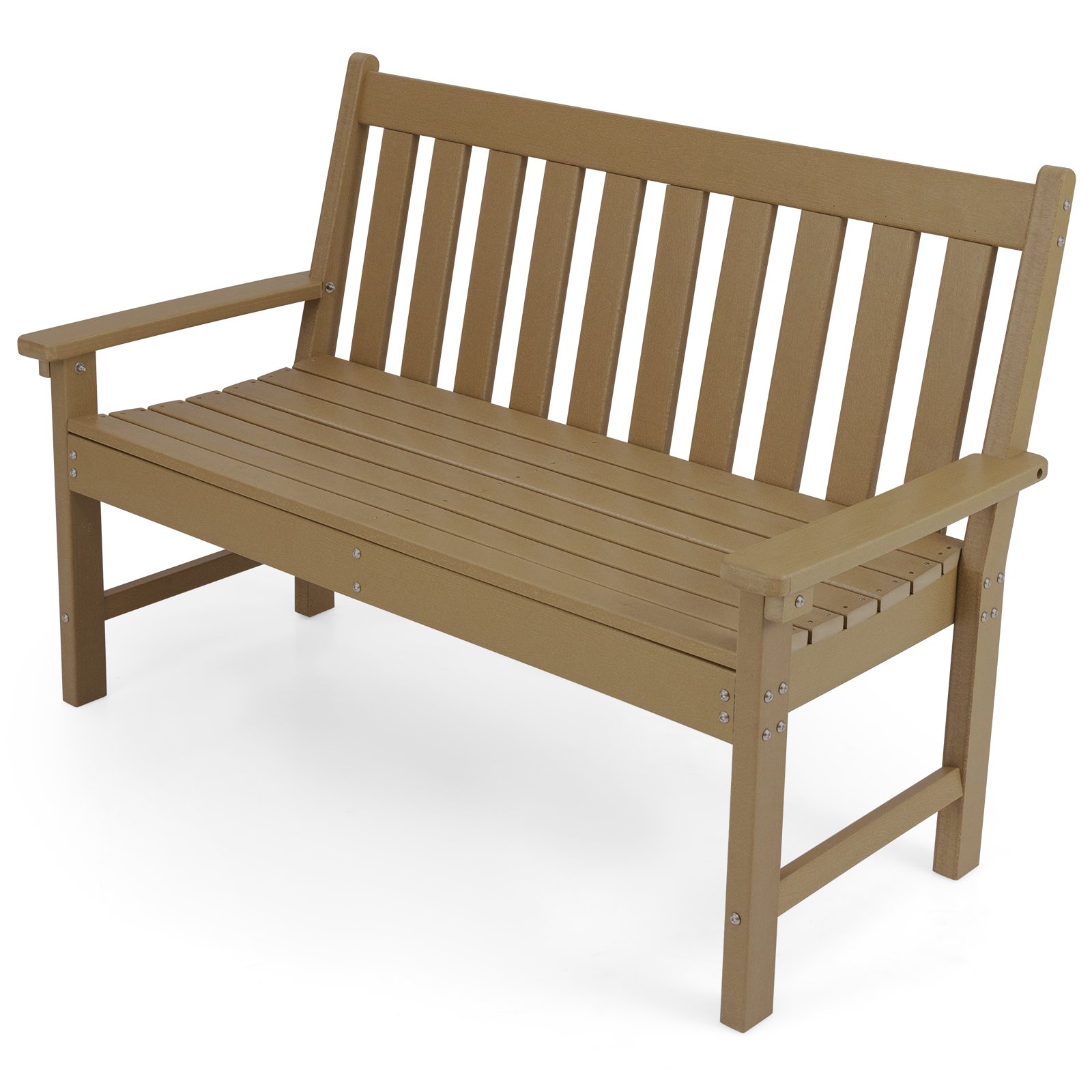 AANRE 132 CM All-Weather HDPE Garden Bench with Backrest and Armrests-Brown