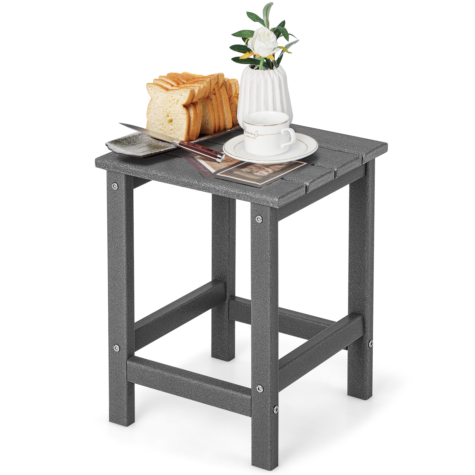Patio Square HDPE Side Table for Balcony Backyard Lawn-Grey