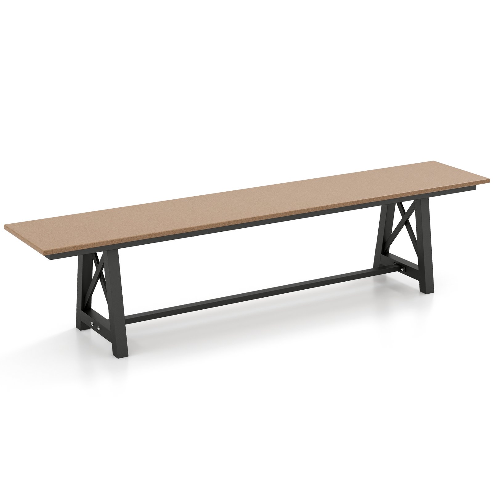 Garden Bench - 183cm Patio Long Bench with Weatherproof HDPE Seat for 4 People-Brown