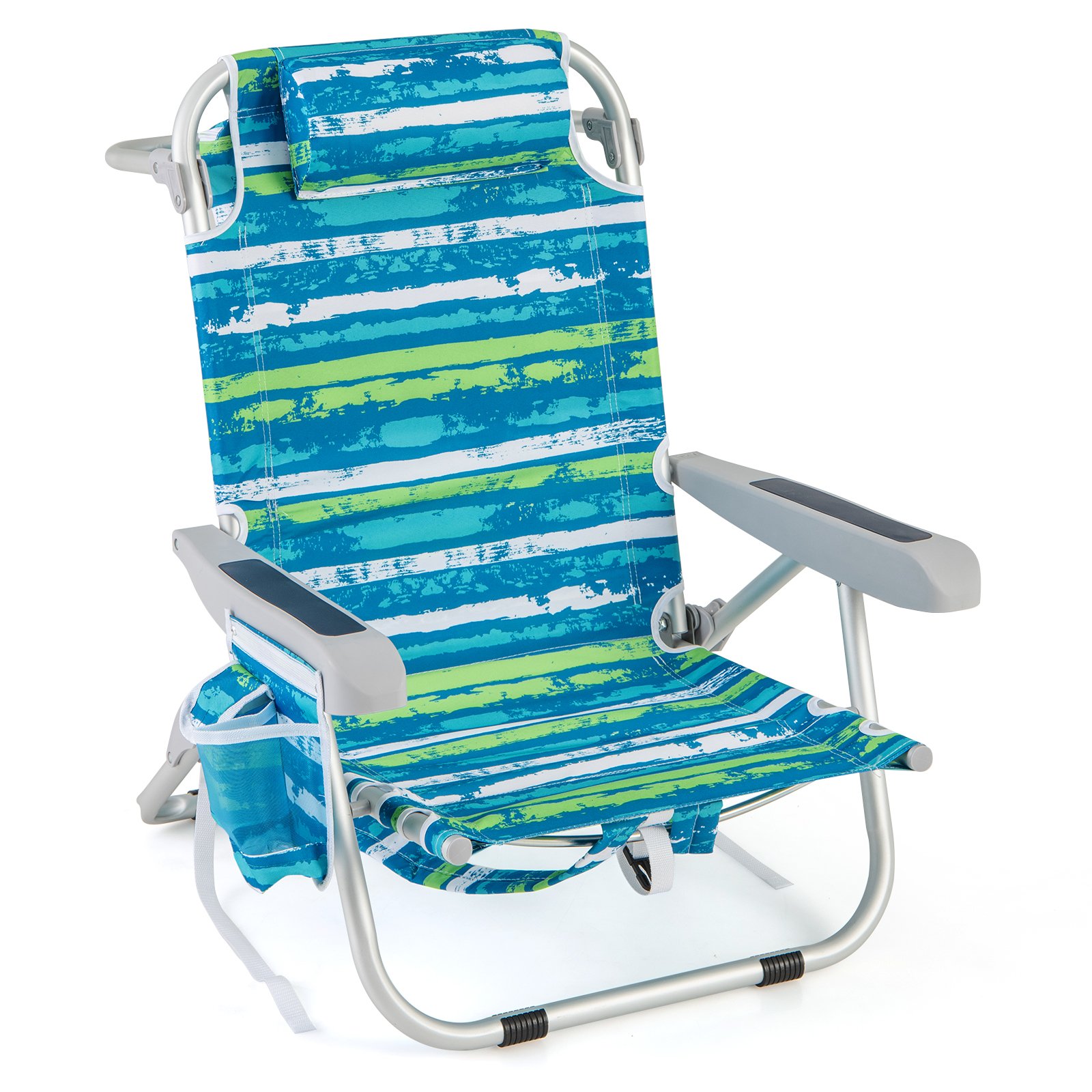 CAVE Folding Lay Flat Beach Chair with 5-Position Backrest-Blue & Green