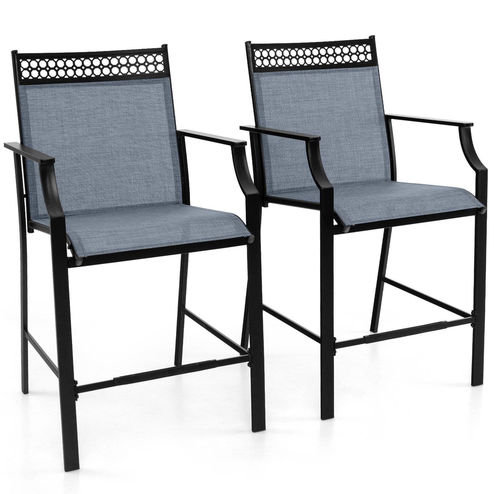 Garden Chair - Outdoor Patio Chair Set of 2 with Footrest and High Back and Armrests-Blue