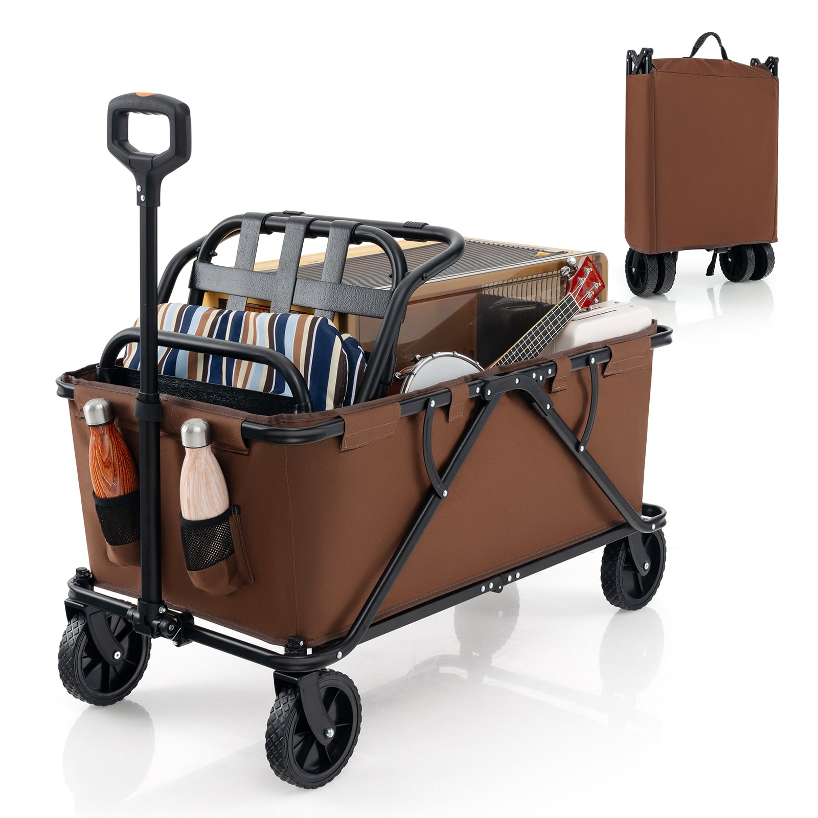 HEXMERE Foldable Wagon Cart with Adjustable Handle-Coffee