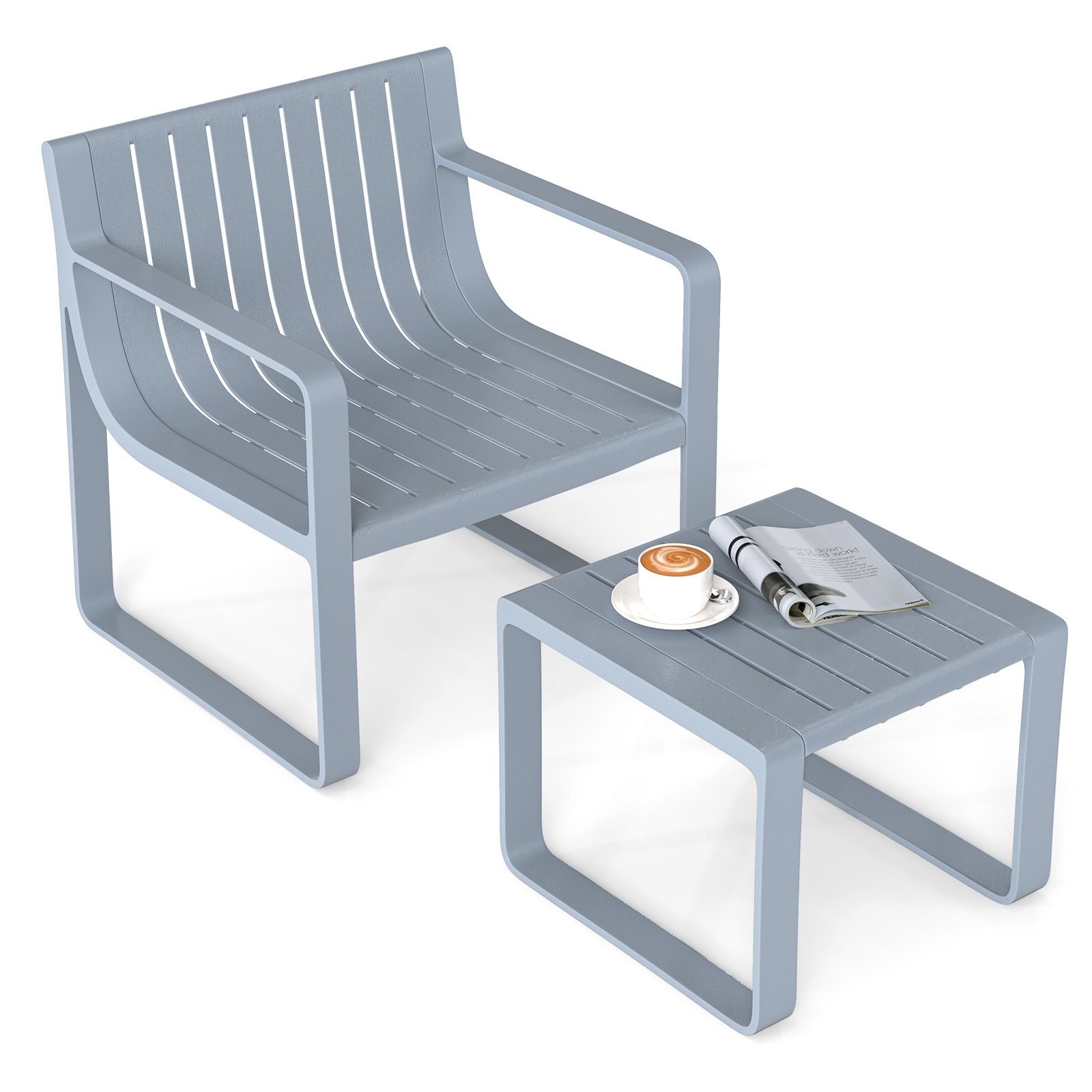 2 Piece Patio Furniture Set with Square Coffee Table-Grey