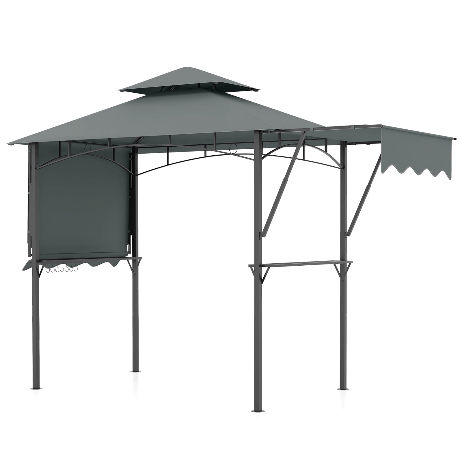 398 x 153cm Grill Gazebo with Dual Side Awnings and Adjustable Shadow-Grey