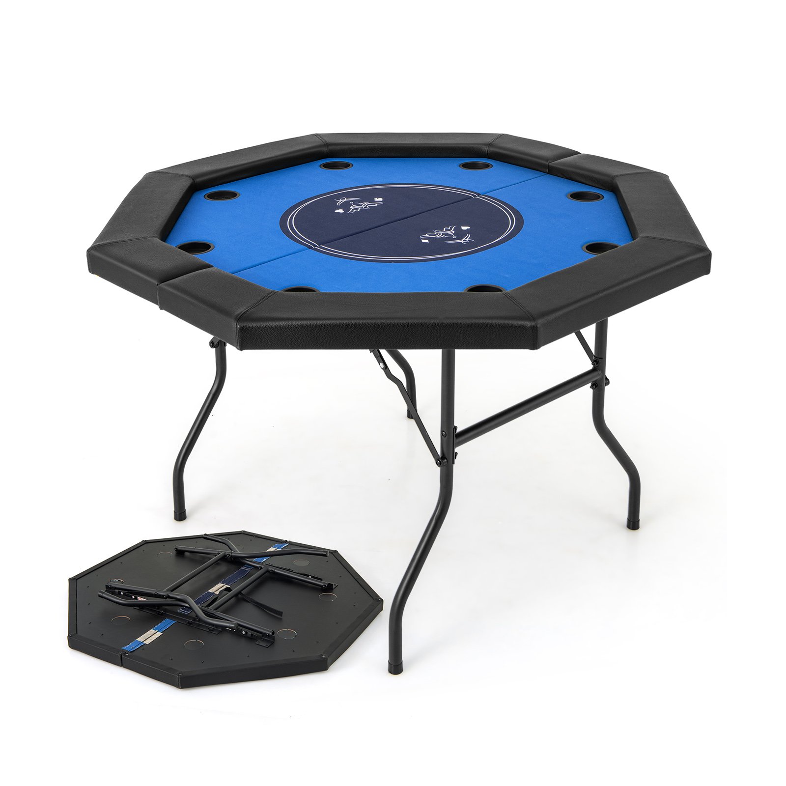 FIORMO 130 cm Foldable Poker Table with Padded Rails and Folding Legs for 8 Players-Blue