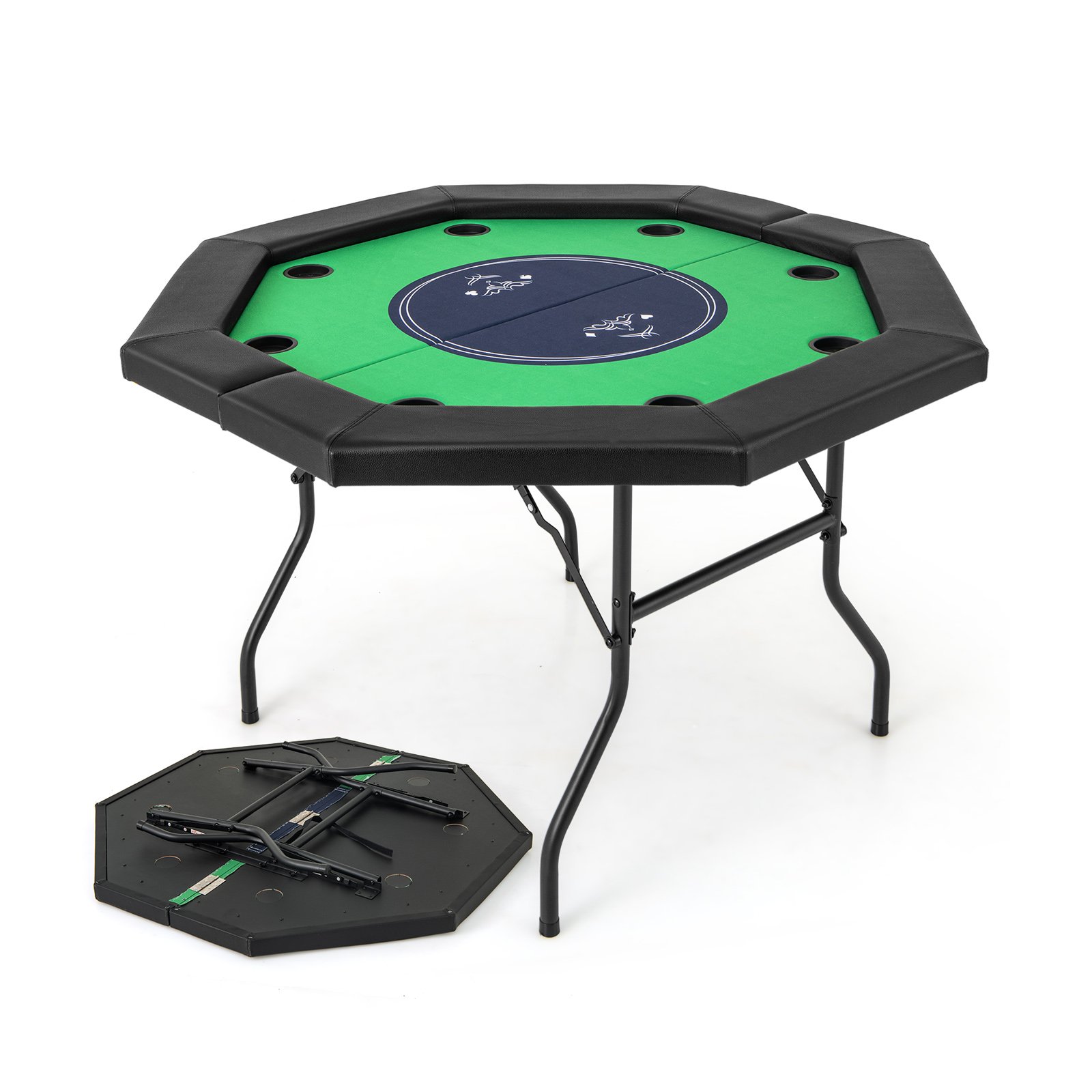 FIORMO 130 cm Foldable Poker Table with Padded Rails and Folding Legs for 8 Players-Green