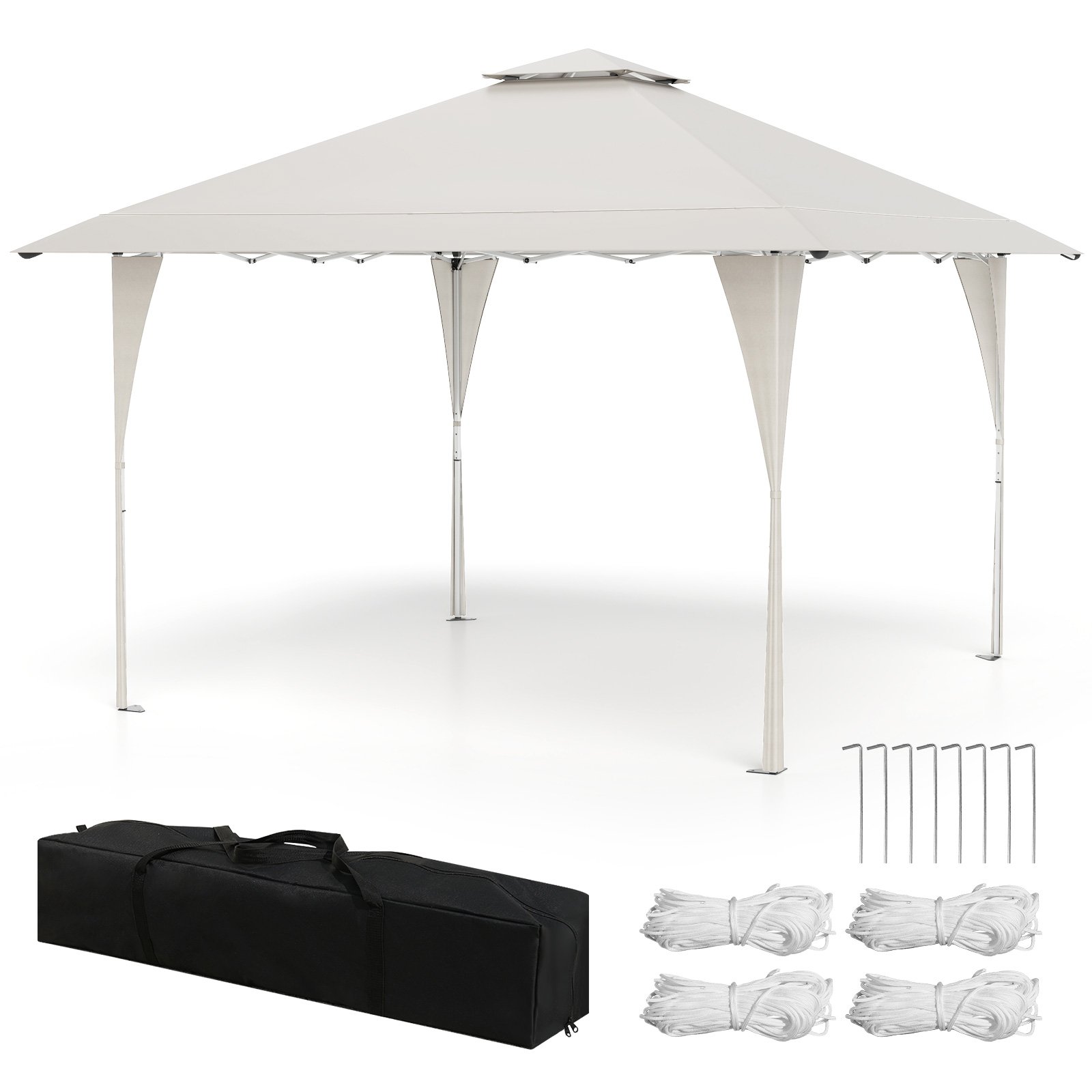 AONOV 395 x 395 cm Pop up Canopy Tent with Vented Top and 8 Drainage Holes-Beige