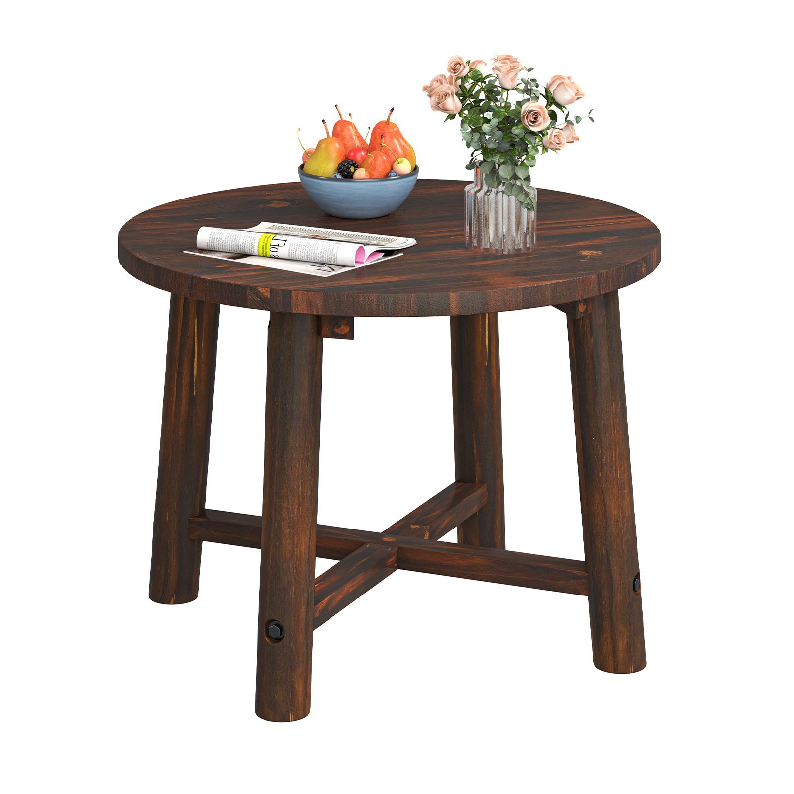ZOMOA Outdoor Side Table Patio End Table with Solid Wood Structure Brown