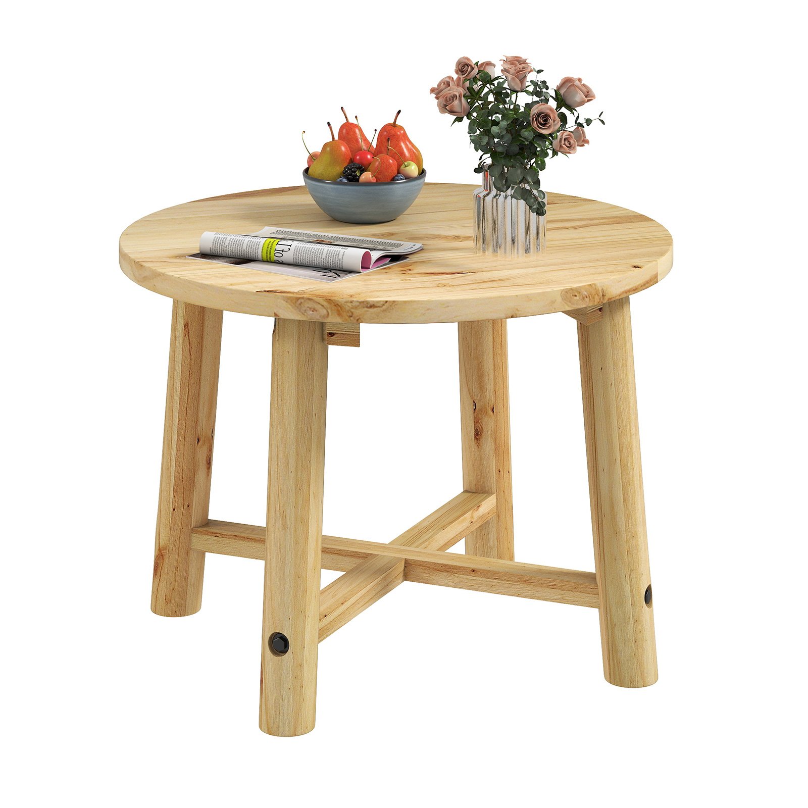 ZOMOA Outdoor Side Table Patio End Table with Solid Wood Structure-Natural