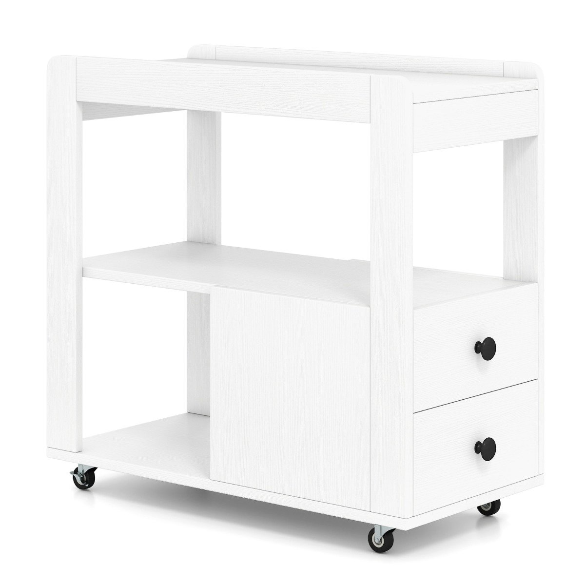 ELLUVE Modern 2-Drawer Sofa Side Table with Open Shelves-White