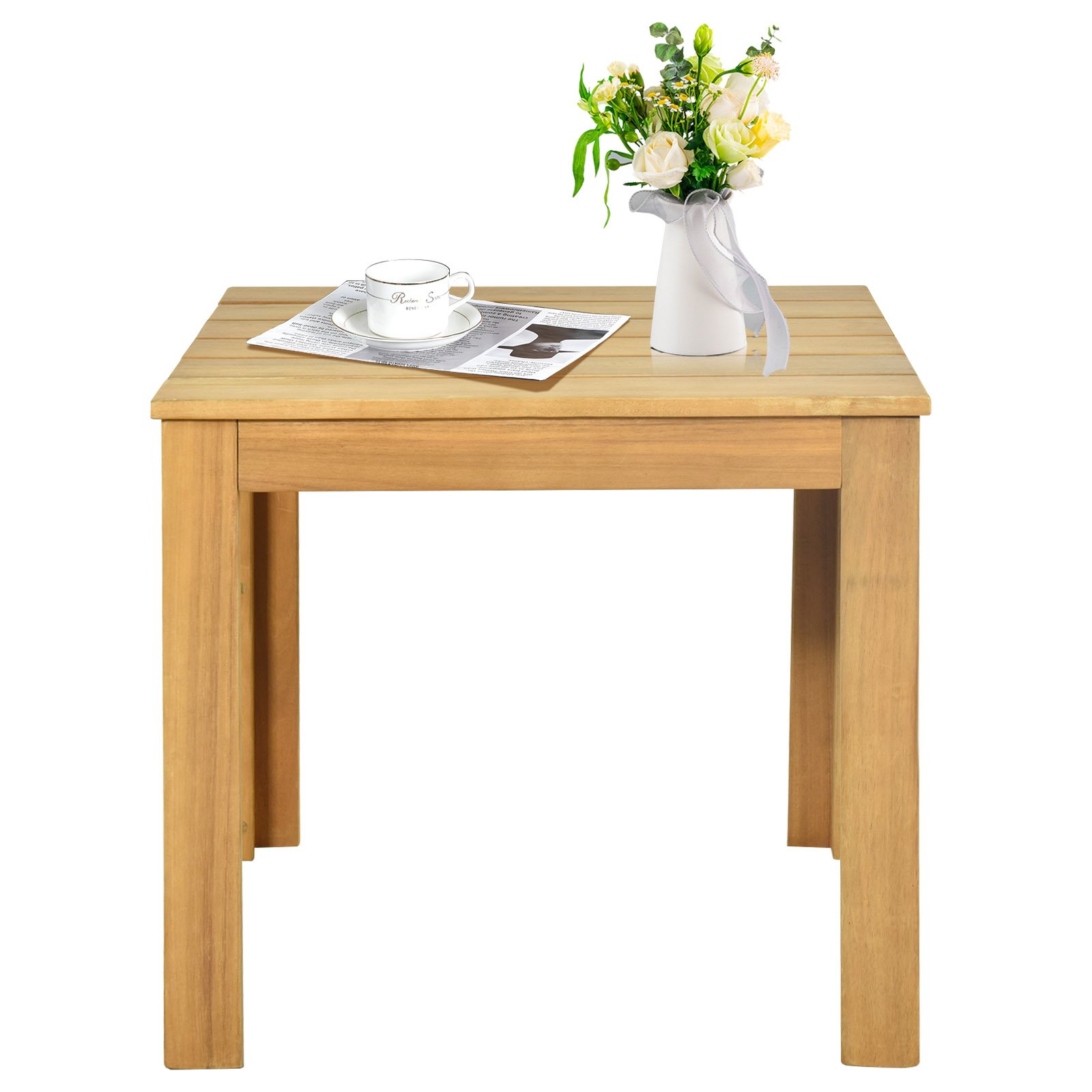 Side Table - Outdoor Acacia Wood Side Table with Oil Finished for Patio Backyard Garden Poolside Balcony-Natural