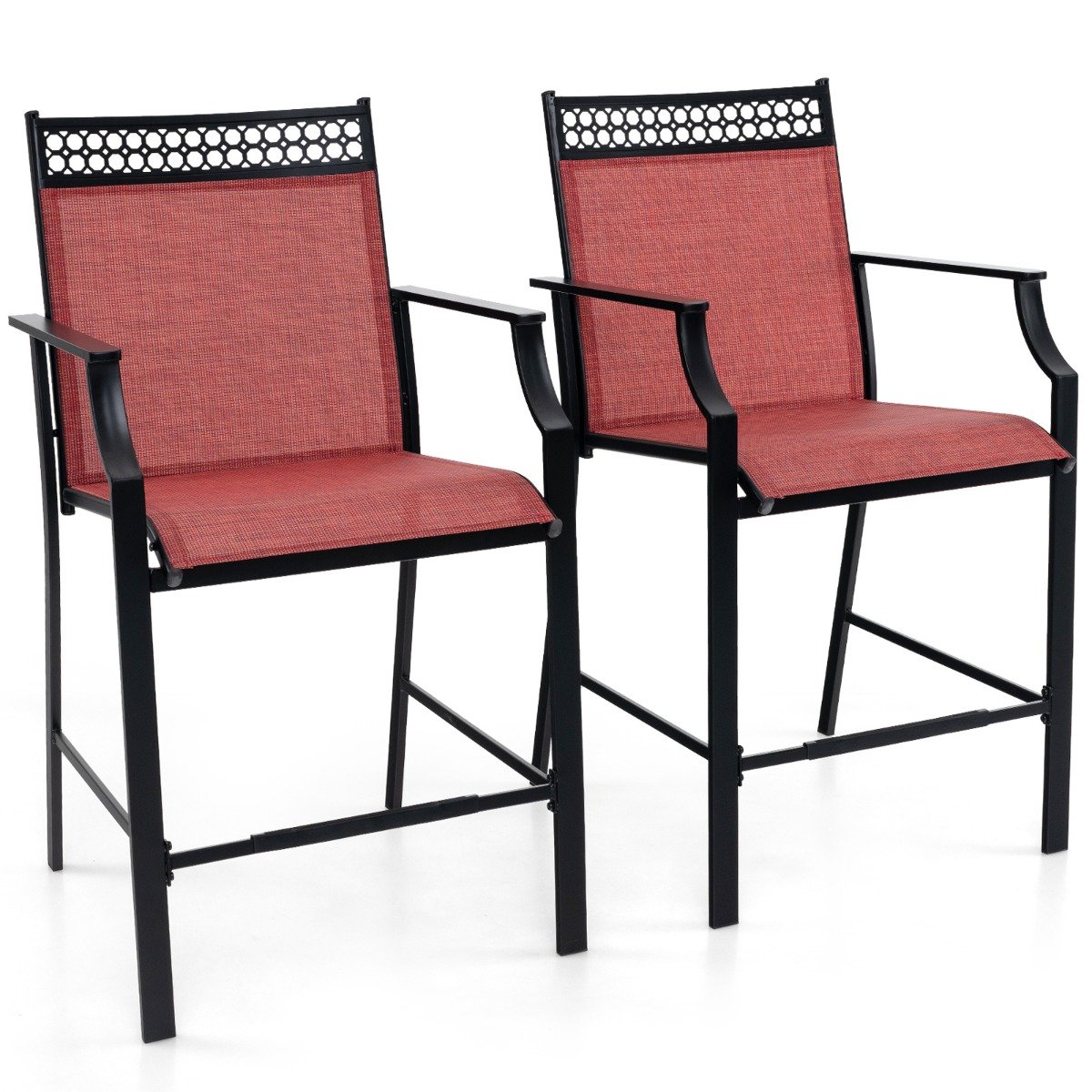 Garden Chair - Outdoor Patio Chair Set of 2 with Footrest and High Back and Armrests-Red