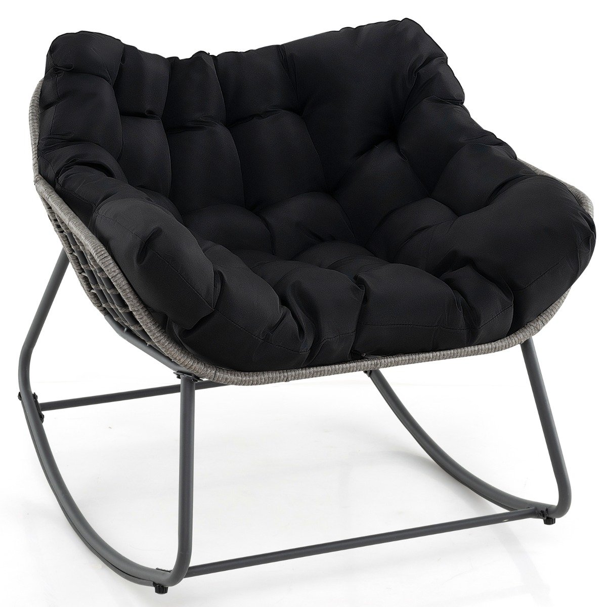 VIAN Outdoor Rocking Chair with Thick and Removable Cushion-Black