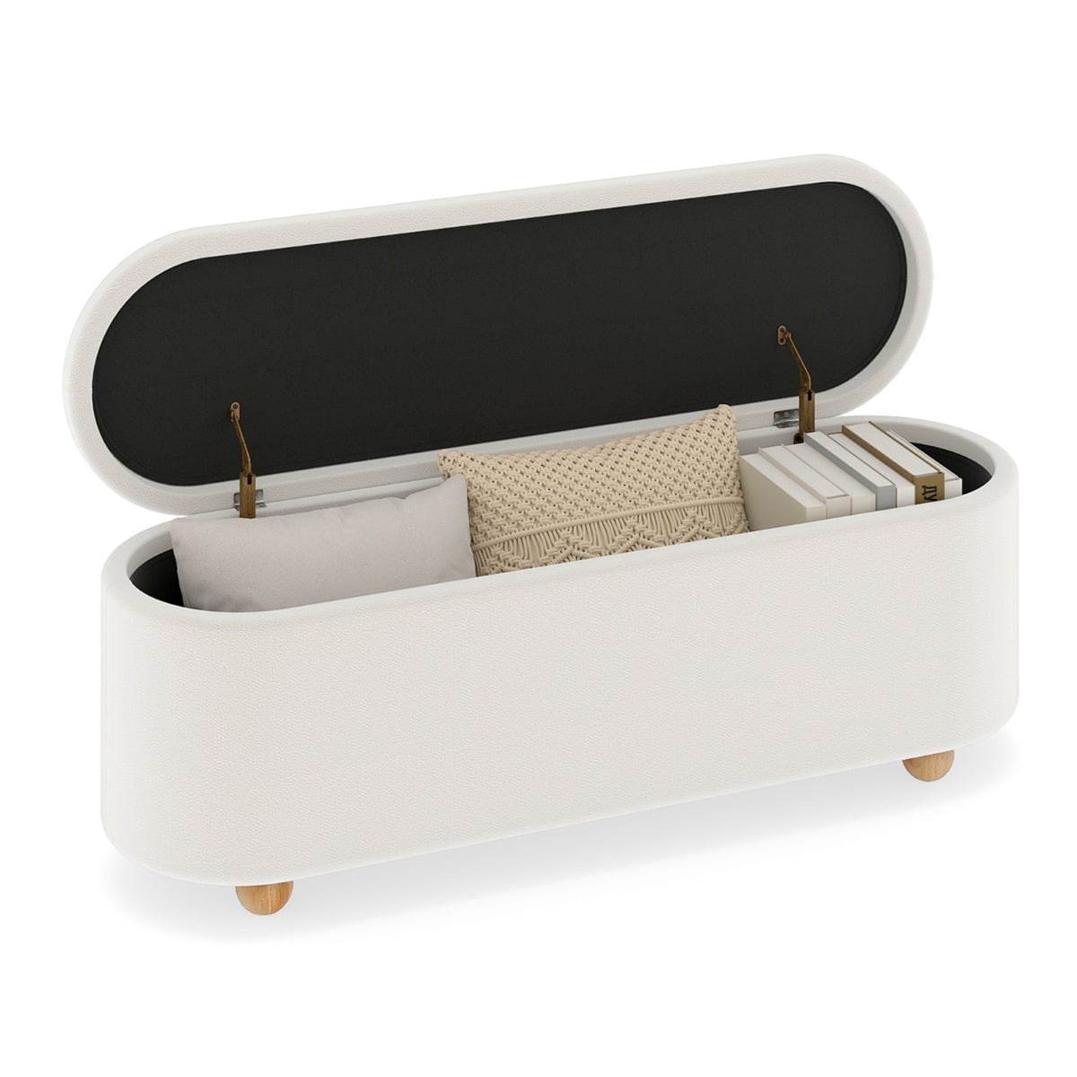Oval Storage Bench 139cm Long Ottoman Bench with Flip Top-White