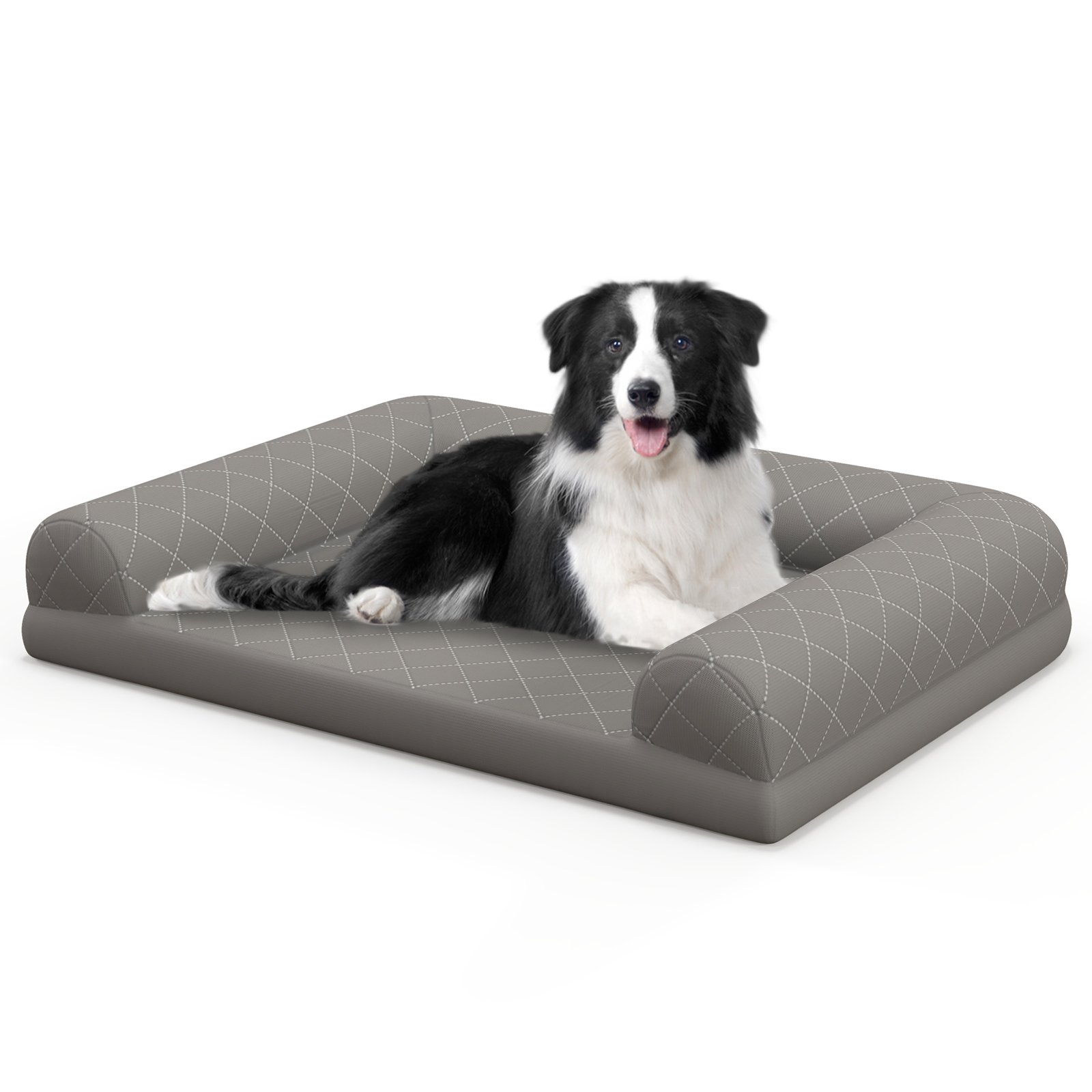 Dog Bed - Orthopedic Dog Bed Egg-Foam Dog Crate Bed with 3-Side Bolster-Grey