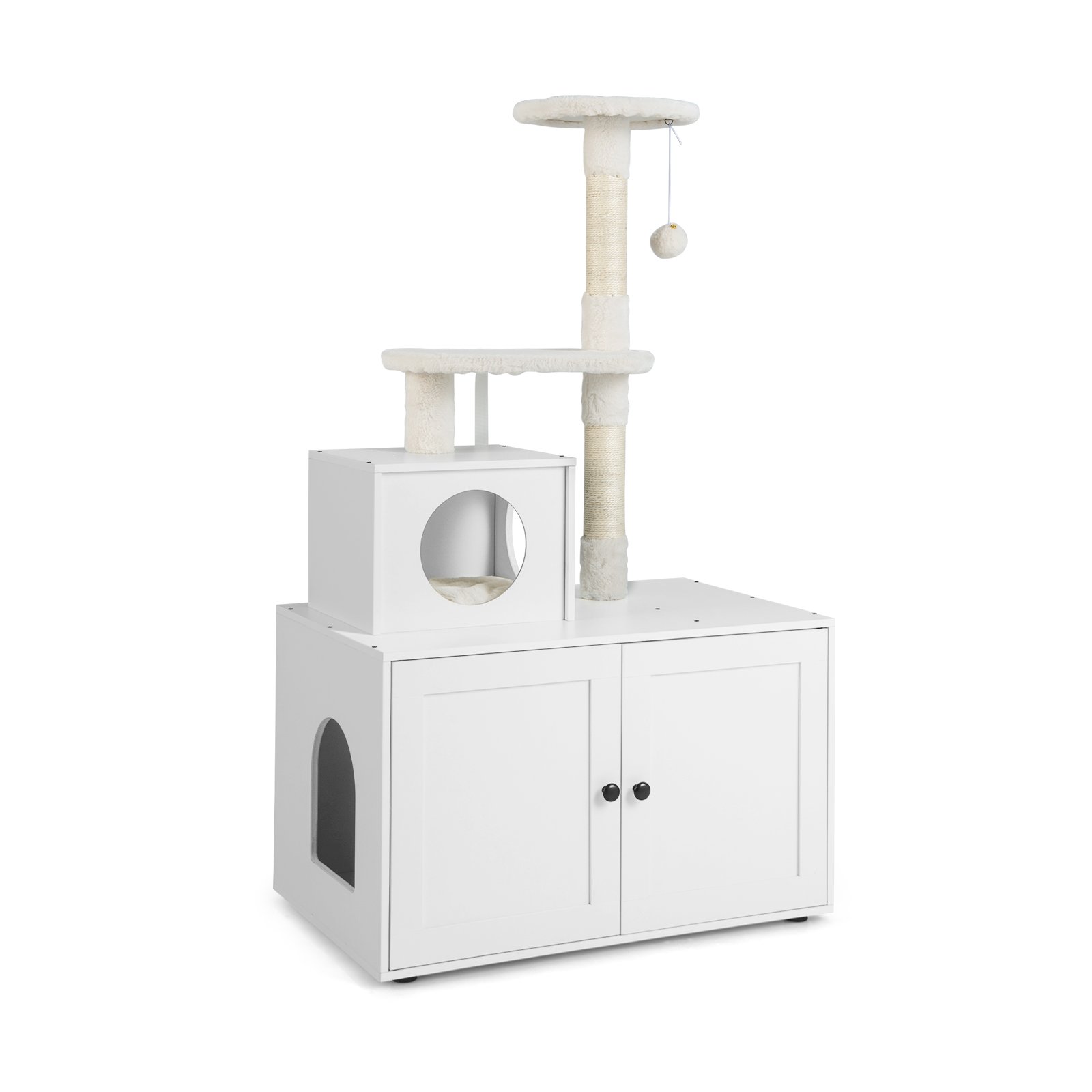 Cat Furniture - Cat Litter Box Enclosure with Cat Tree and Kitty Condo-White