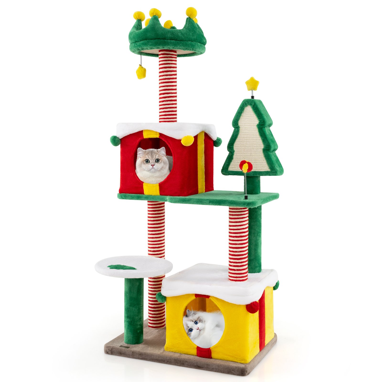 Christmas Cat Tree Tower with Sisal Posts & Carpet - Multicolour