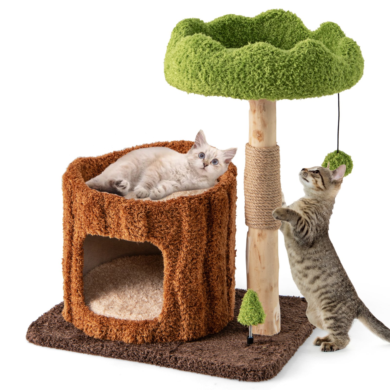 Cat Furniture - Multifunctional Cat Tree Modern Cat Tower with Sisal Covered Scratching Posts-Brown