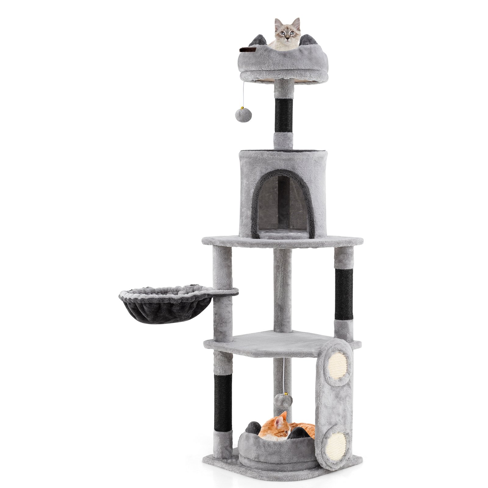 Multi-level Large Cat Tree with Sisal Scratching Posts and Board Condo-Grey