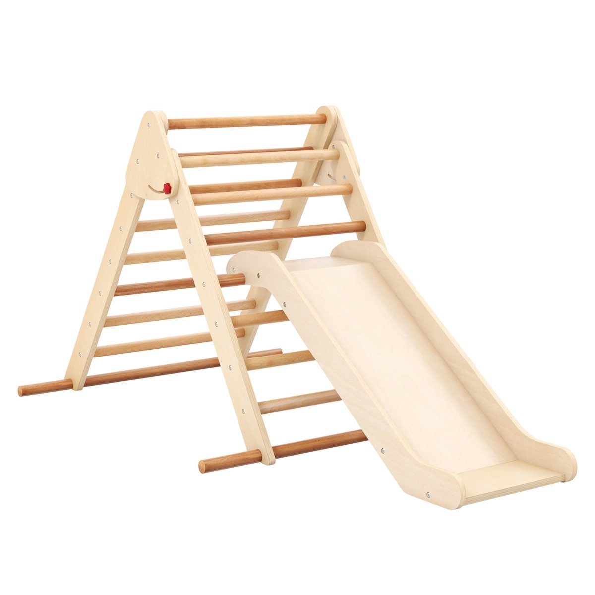 DAUL Pikler Triangle Set Foldable Triangle Climber with Slide-Natural
