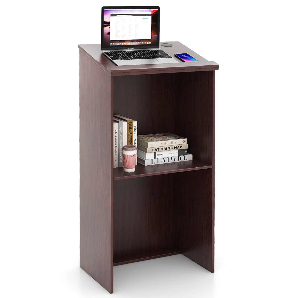 STELLARRA Podium Stand with Storage Shelf for Speakers-Brown