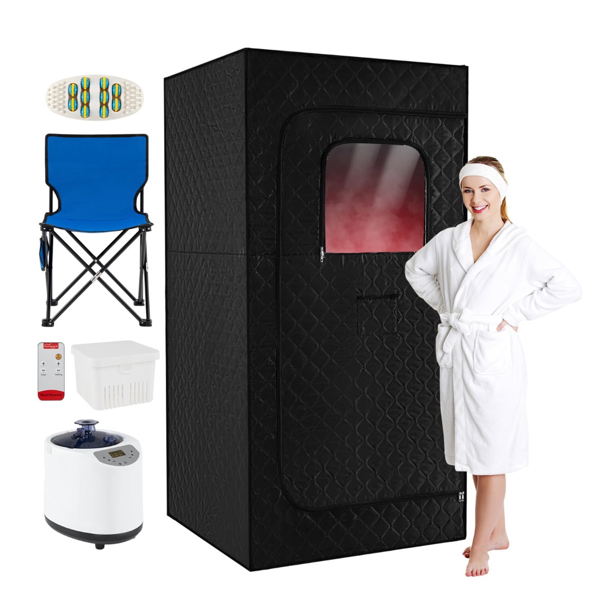 XZEN Portable Steam Sauna Box Extra-Large Tent 3L/1200W Fast-Heat Steamer-Black