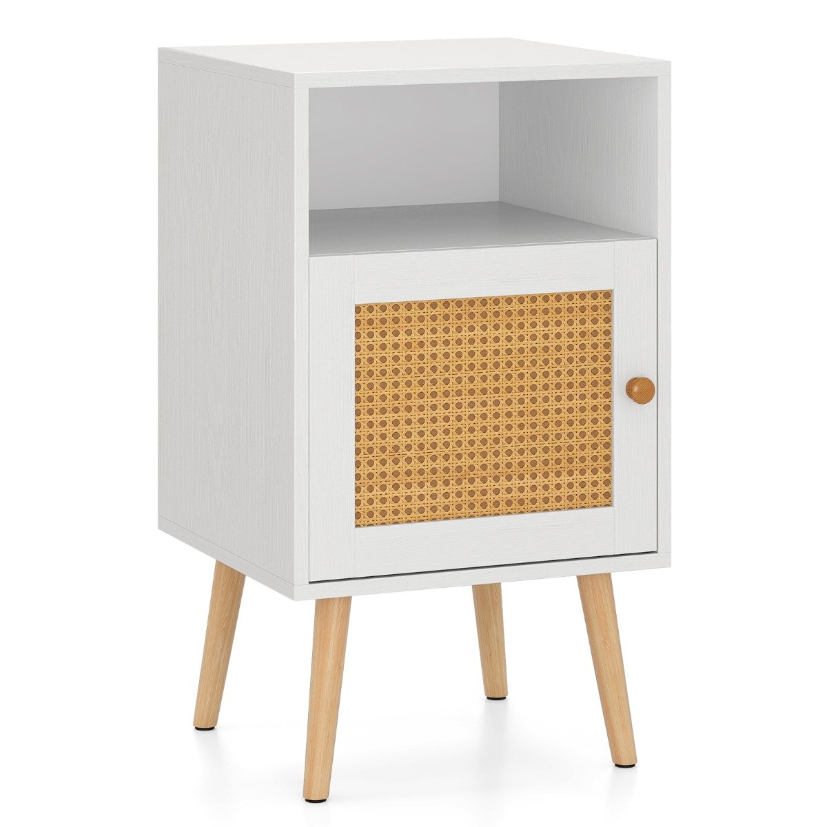 NERIDA Rattan Nightstand with Storage and PE Rattan Decorated Door-White-1 Pack