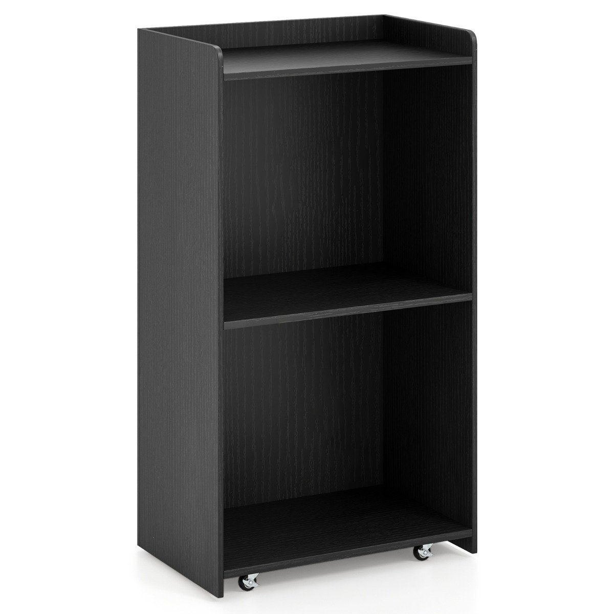 LUAL Rolling Lectern Stand with 2 Storage Shelves and 4 Universal Casters-Black