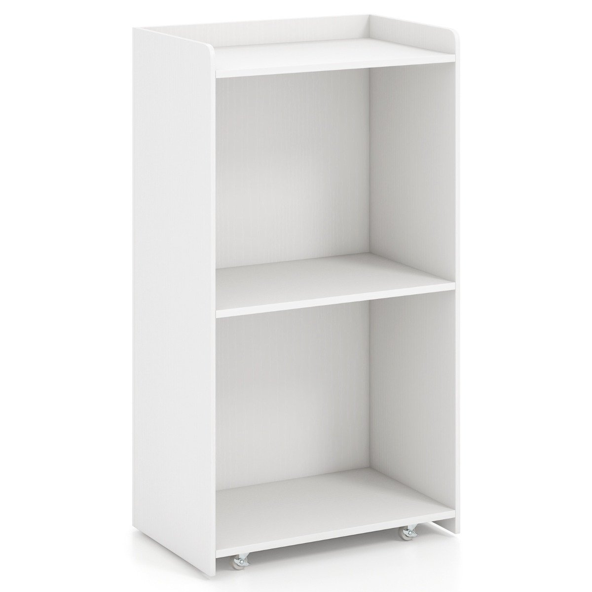 LUAL Rolling Lectern Stand with 2 Storage Shelves and 4 Universal Casters-White