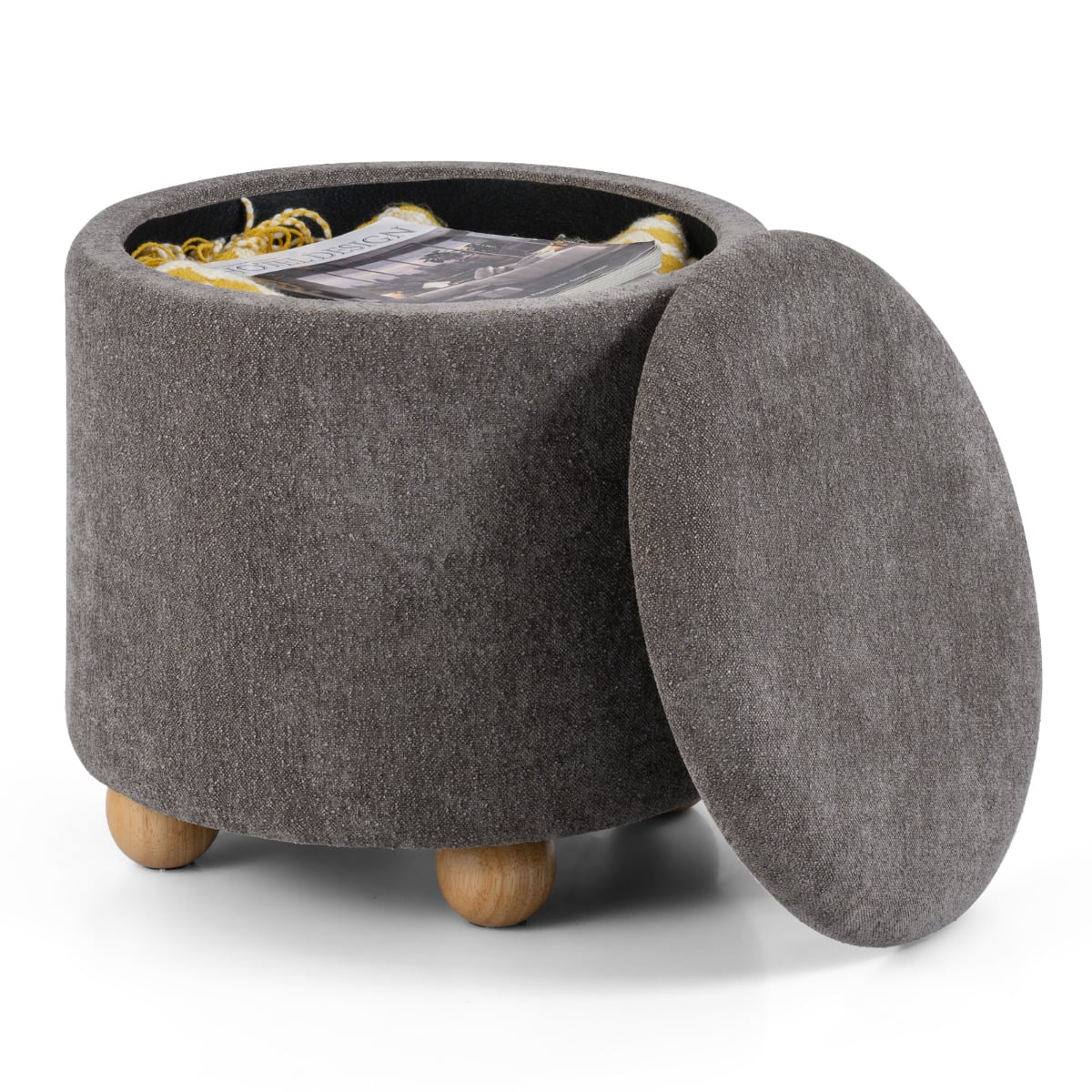 YLORA 45cm Storage Ottoman with Removable Lid-Grey