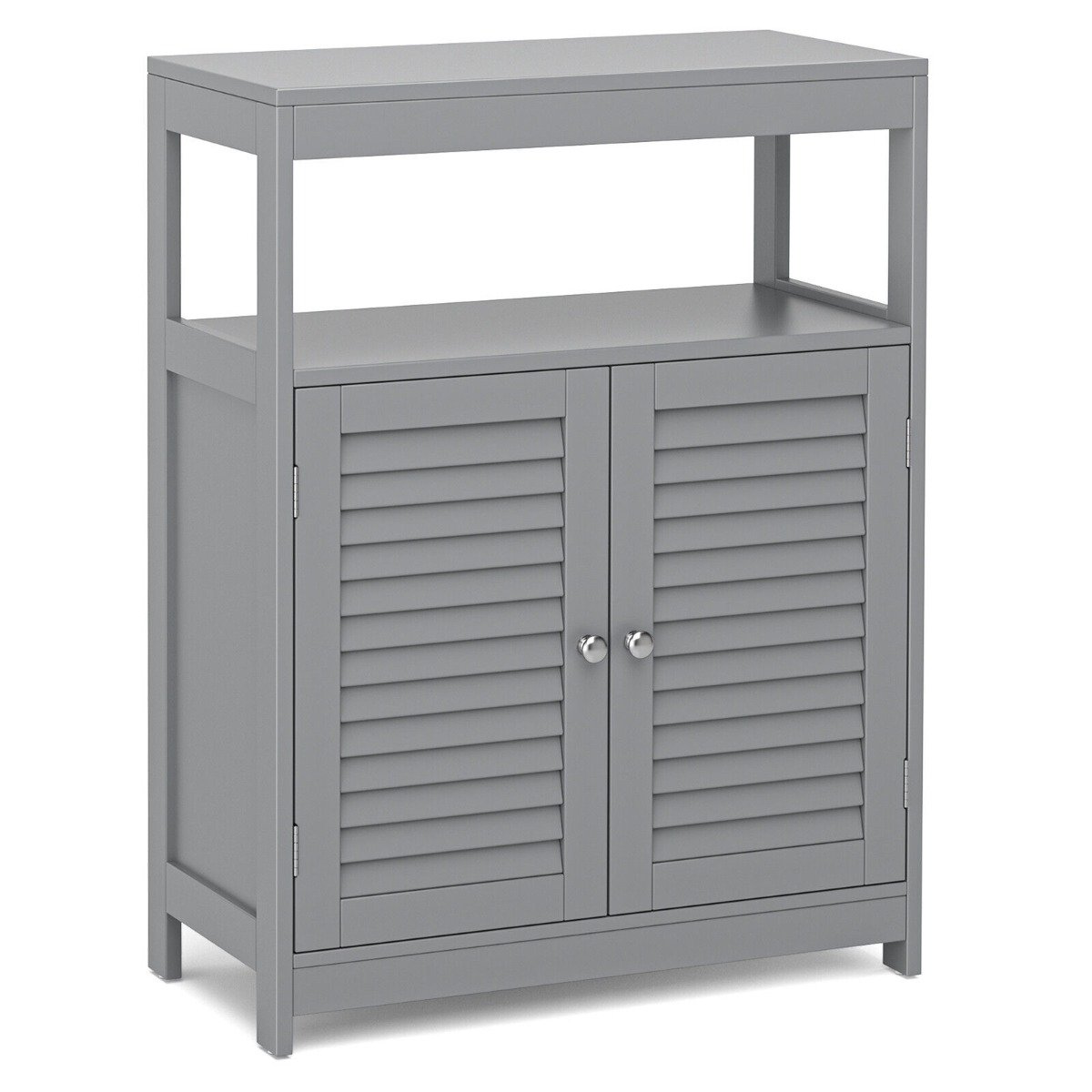 Bathroom Cabinet - Bathroom Floor Cabinet with Double Shutter Door and Adjustable Shelf-Grey