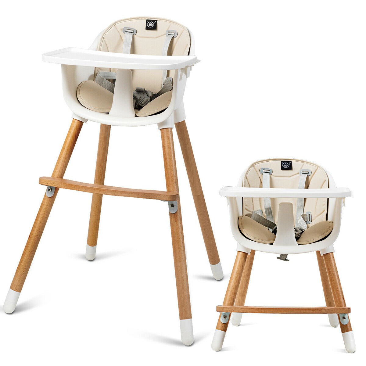 Baby High Chair - Dual Wooden Combination Modern Padded Highchair
