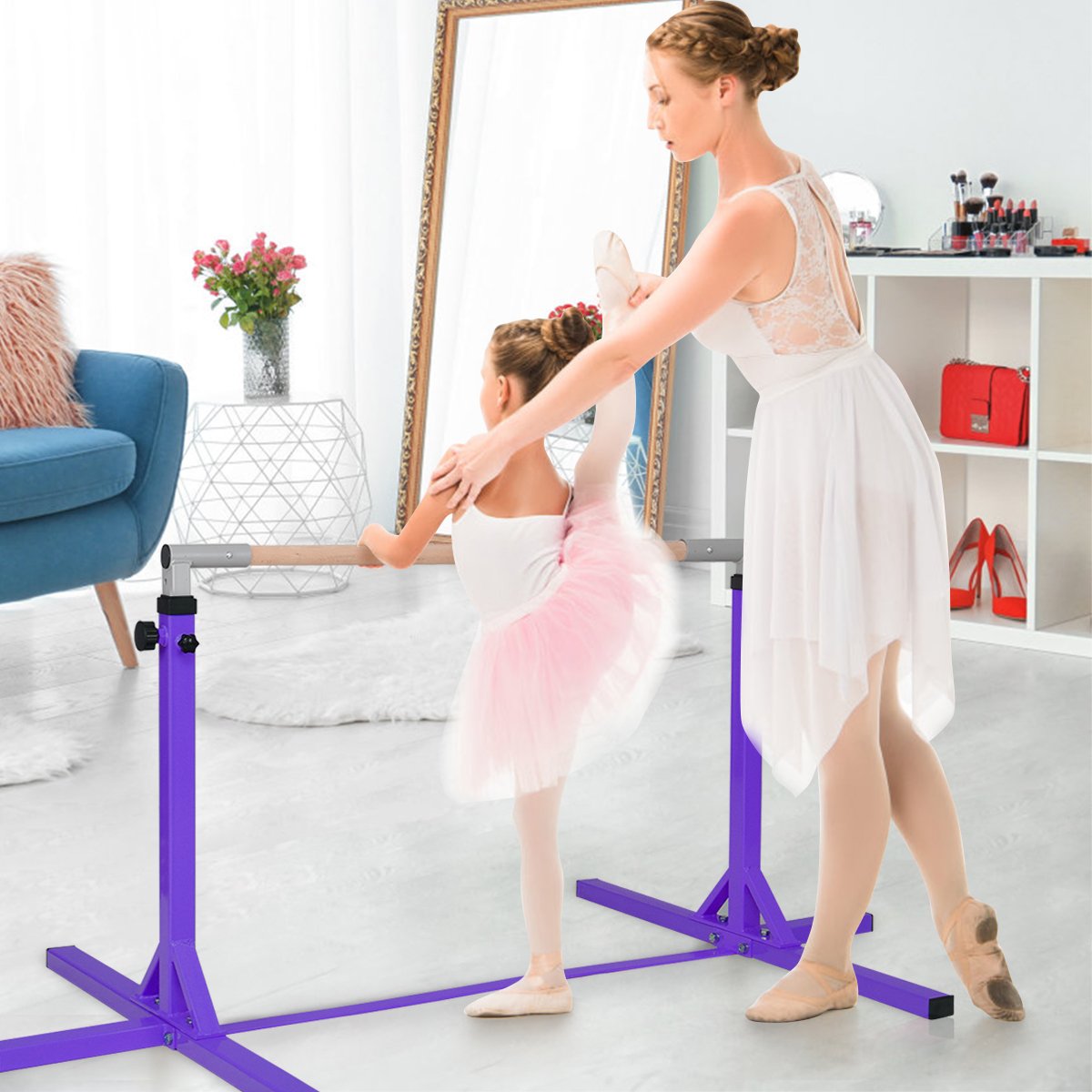 Gymnastics Bar - Children's Height Adjustable Gymnastics Training Bar, 90-150cm-Purple