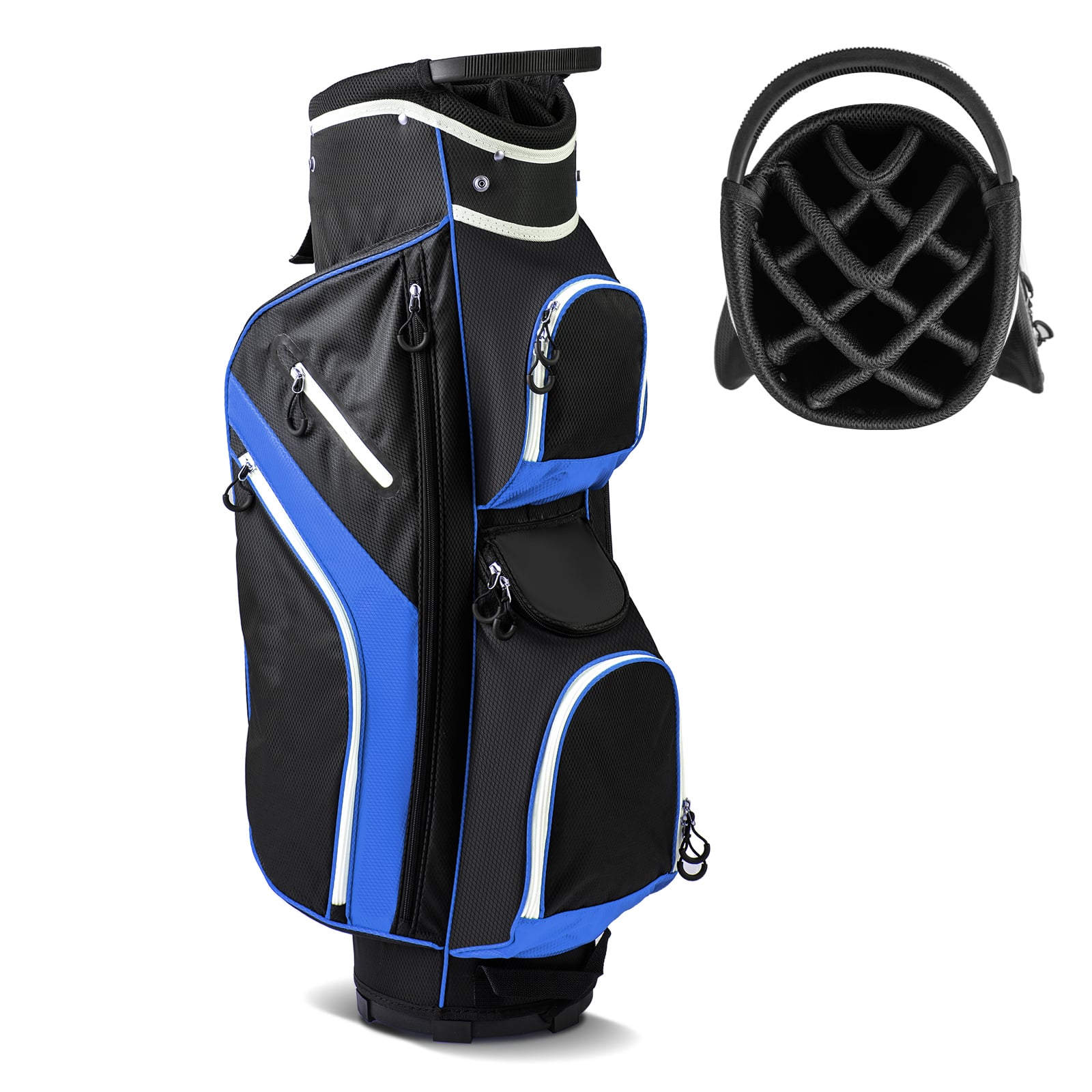 FYNOR 14-Way Golf Cart Bag with 9 Zippered Pockets and Cooler Bag-Blue