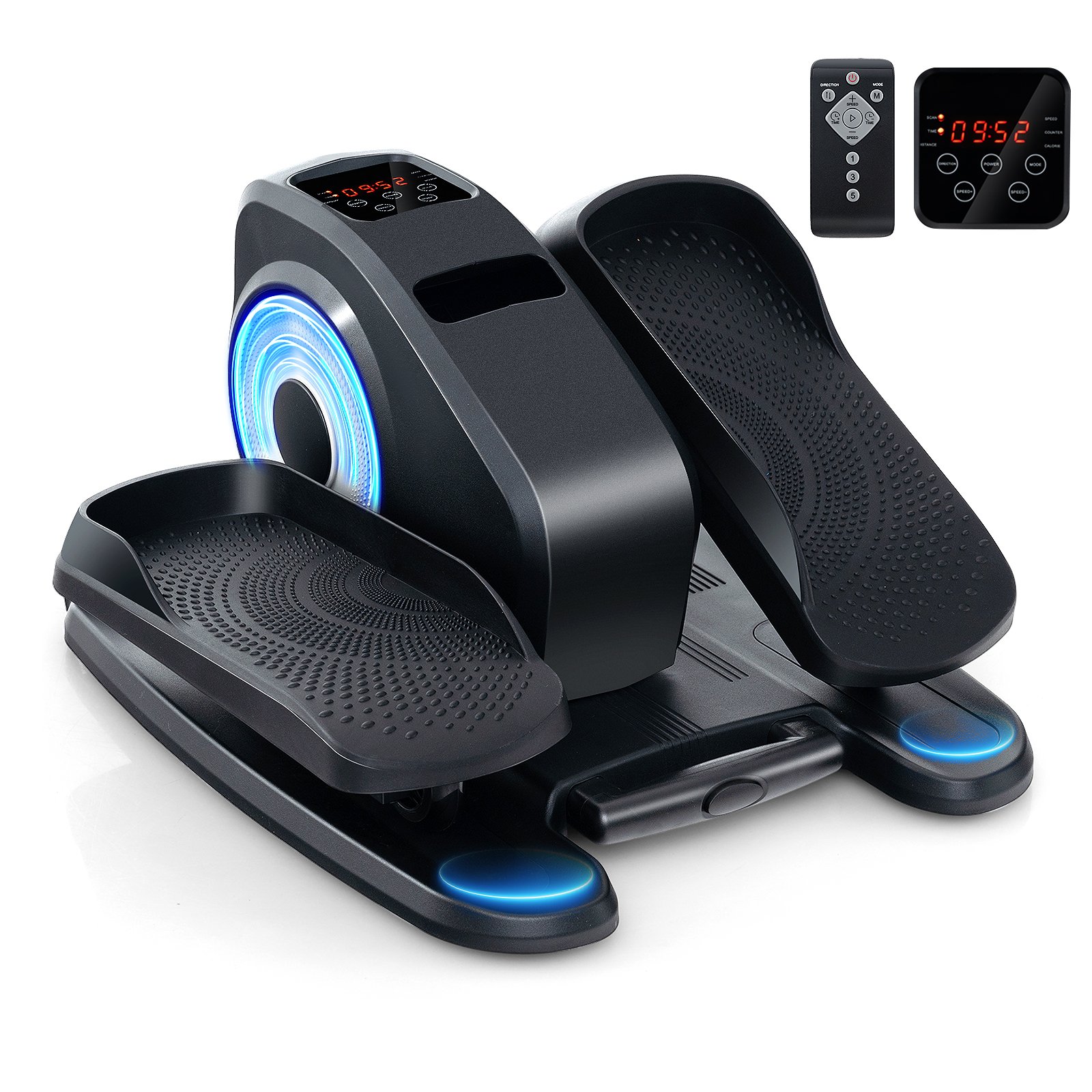 NORVALEON Under Desk Elliptical Machine with Display Screen and Remote Control-Grey