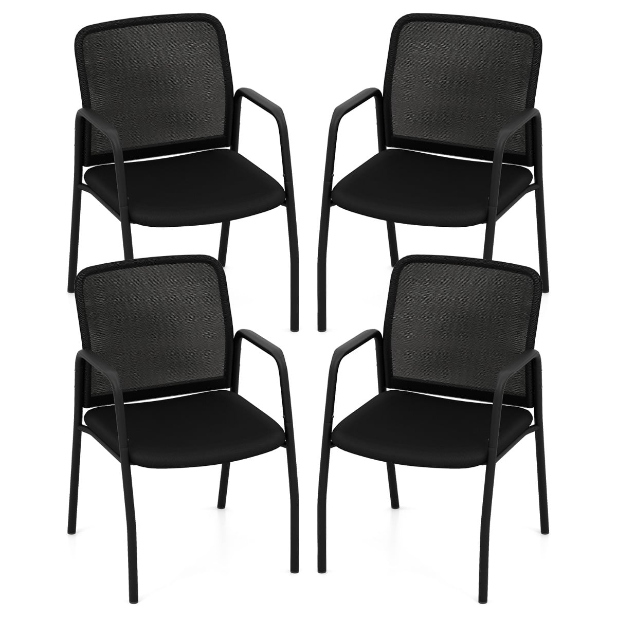 Set of 4 Office Guest Chairs with Mesh Back-Black