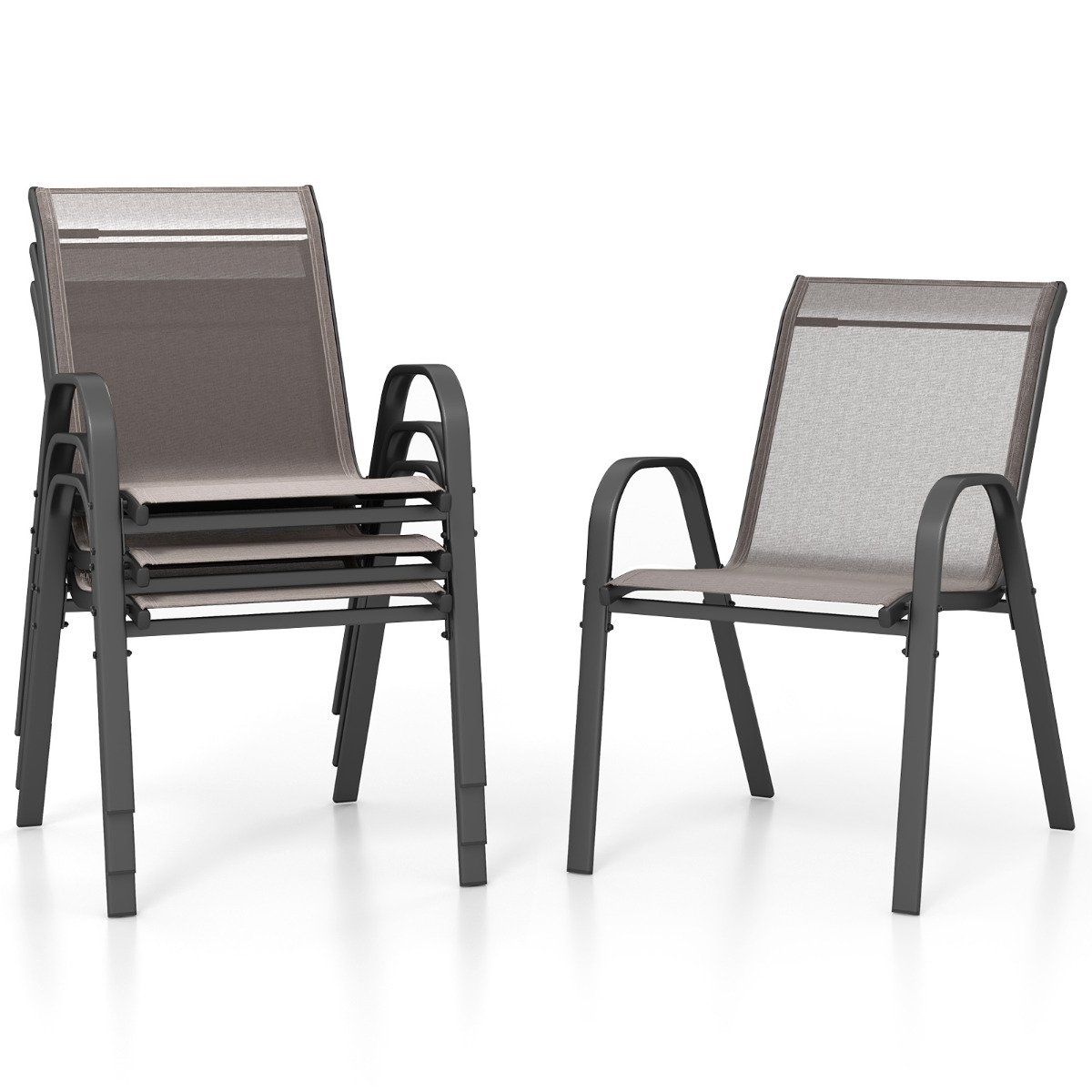 INLY Set of 4 Patio Chairs with Armrests for Garden Deck and Porch-Grey