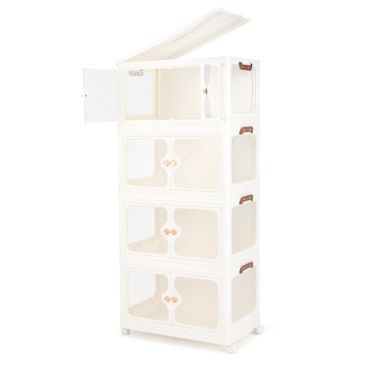 ANIV Stackable Storage Containers with Wheels and Lit-White-4-Tier