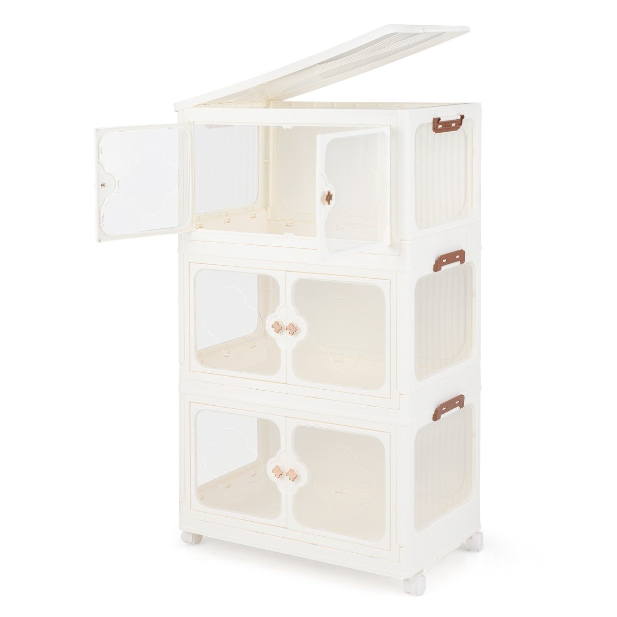 ANIV Stackable Storage Containers with Wheels and Lit-White-3-Tier
