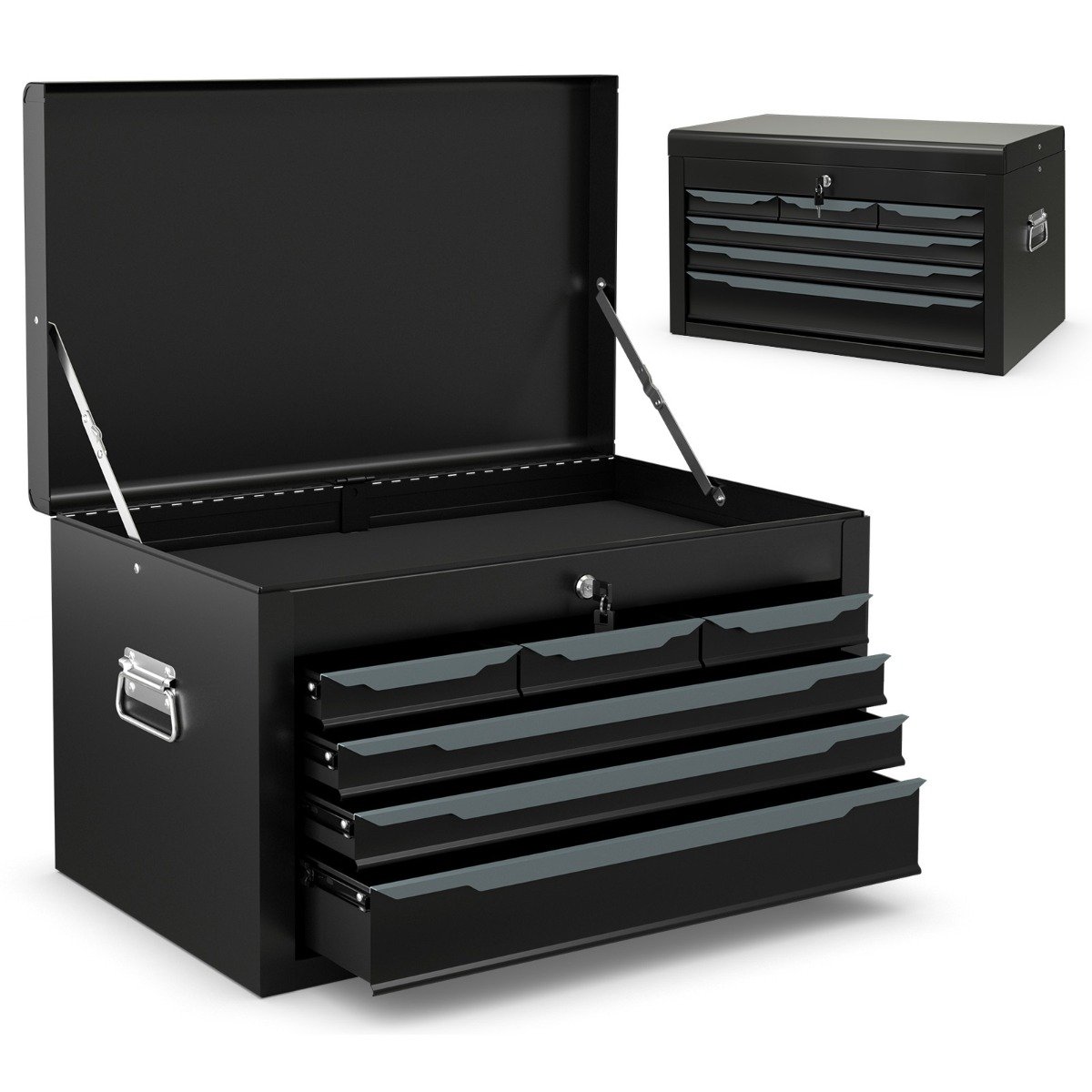 ELCOXO Steel Tool Box Chest Case with 6 Drawers Top Storage Automatic Lock-Black