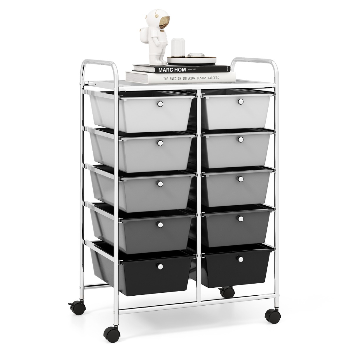 Storage Rolling Cart with 10-Drawer for Tools Scrapbook Paper Organising-Black & Grey