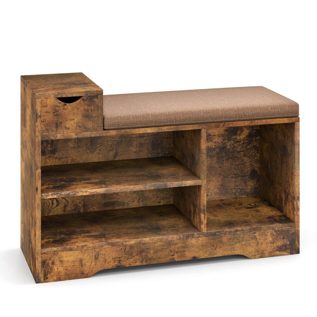CALVORN Storage Shoe Bench with Removable Cushion-Brown