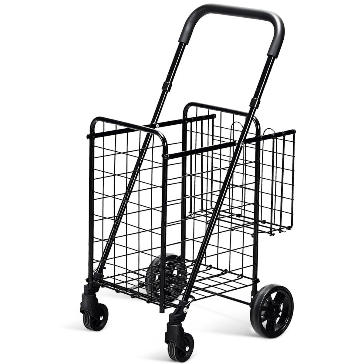 Folding Height Adjustable Shopping Trolley with Wheels-Black