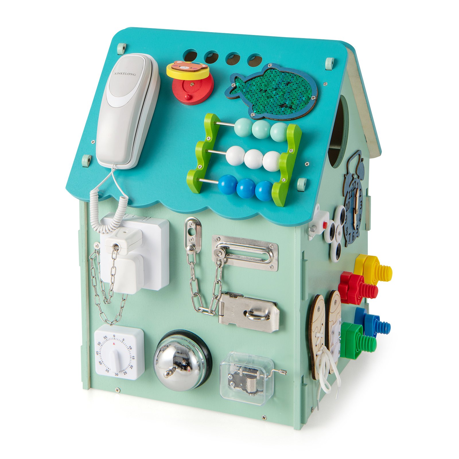 Playhouse - Wooden Busy House Toddler Learning Toy with Music Box-Blue