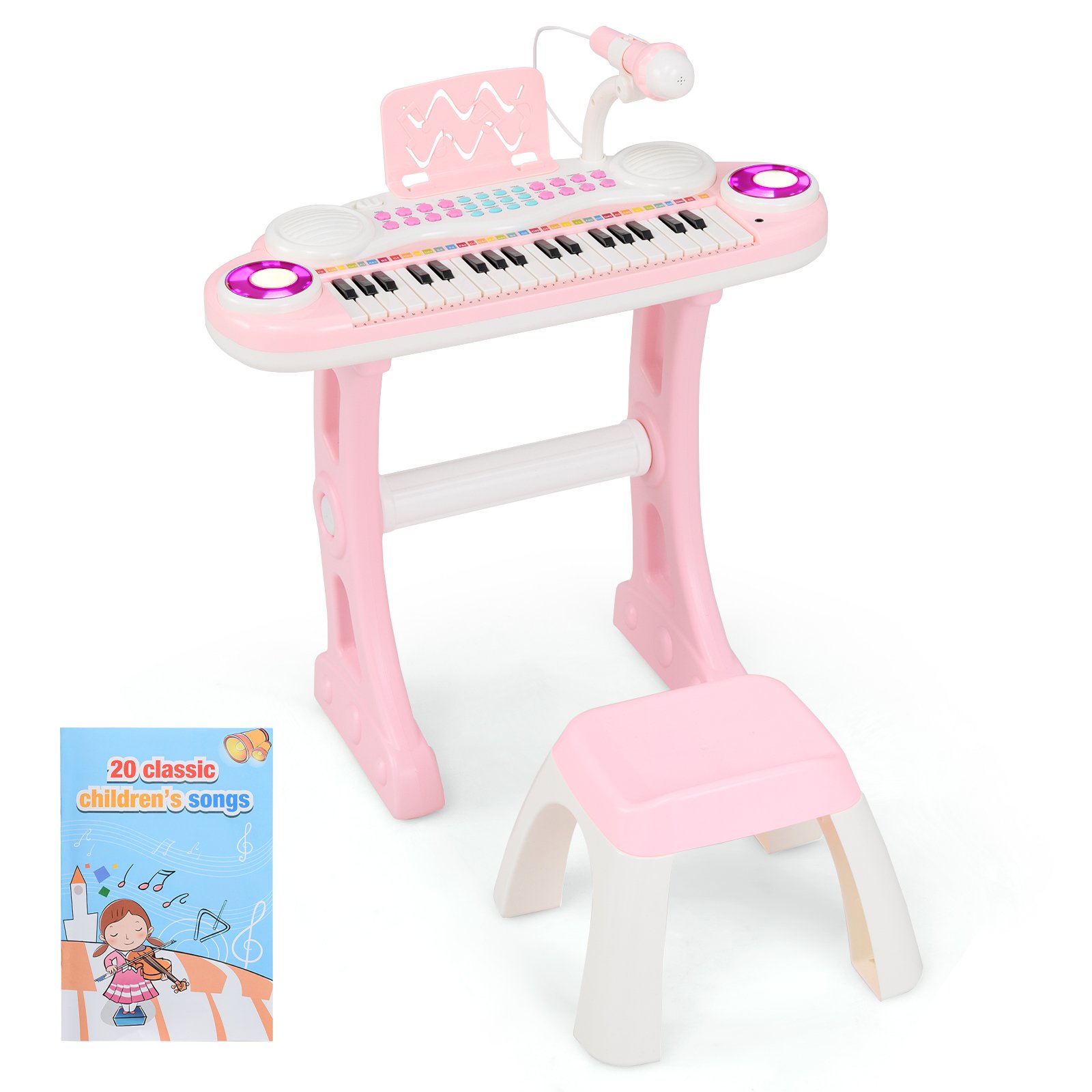 URELLO 37 Keys Electronic Kids Piano Toy with Detachable Legs and Stool-Pink