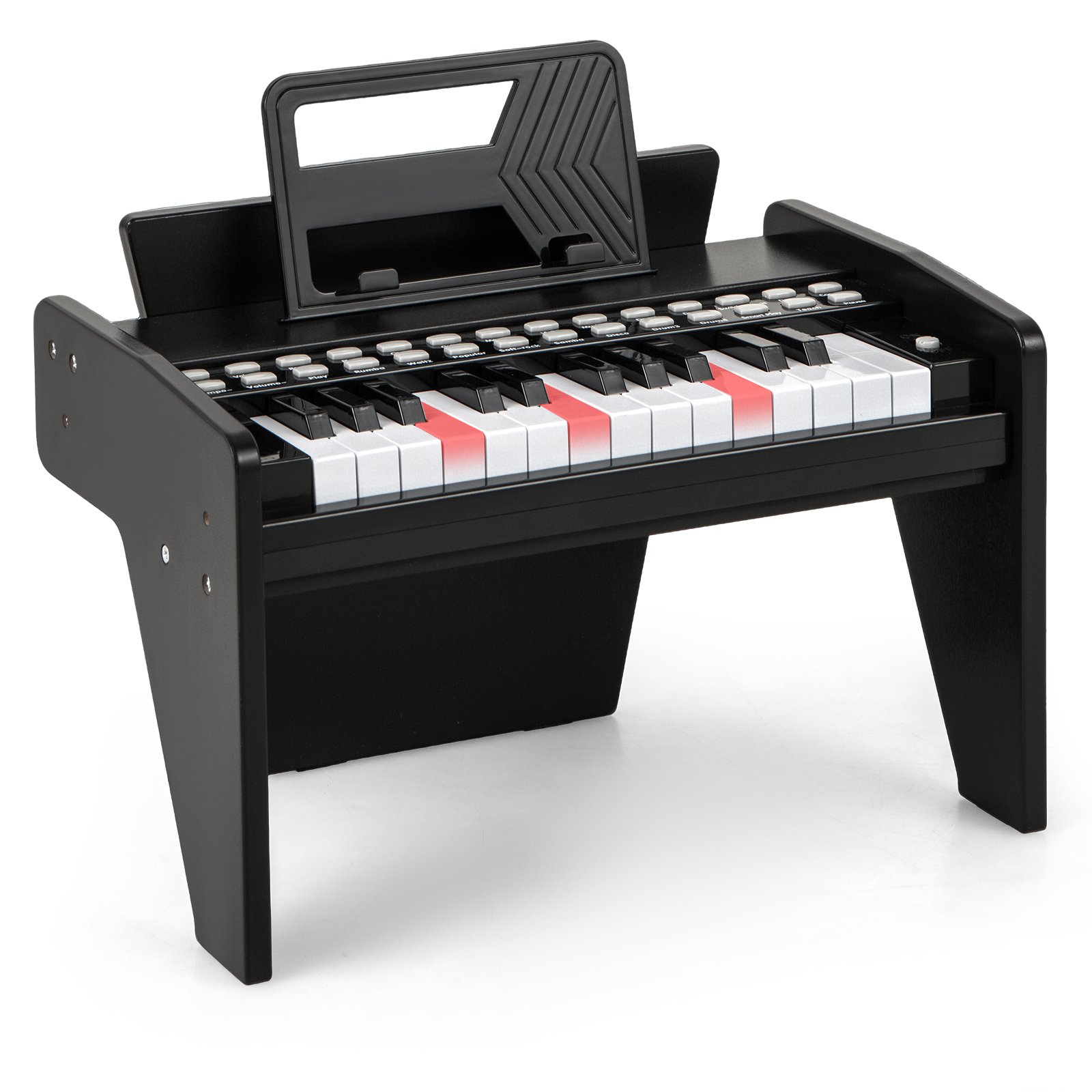 OXLINN 25 Lighted Keys Kids Piano Keyboard Mini Digital Piano Wooden Toy-Black