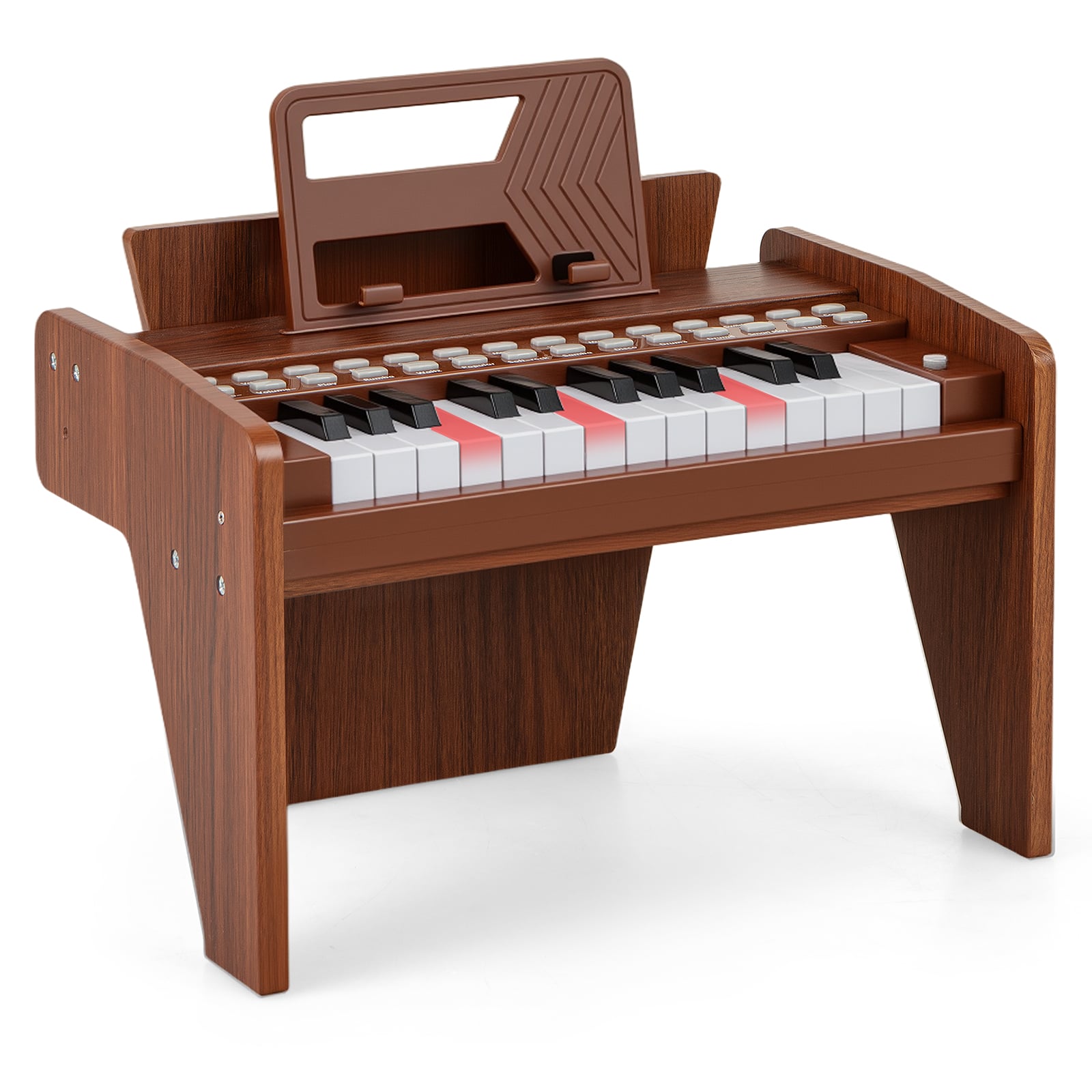 OXLINN 25 Lighted Keys Kids Piano Keyboard Mini Digital Piano Wooden Toy-Brown