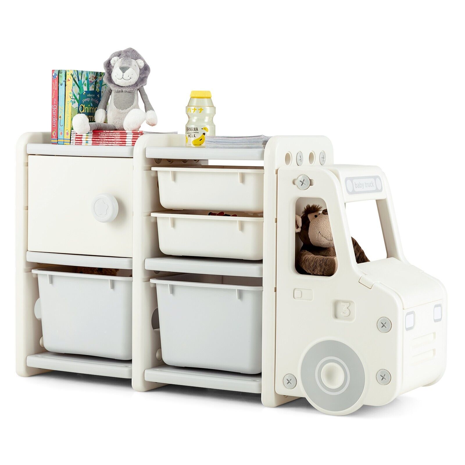 Kids Storage Units with 2 Plastic Bins and 2 Drawers - Beige