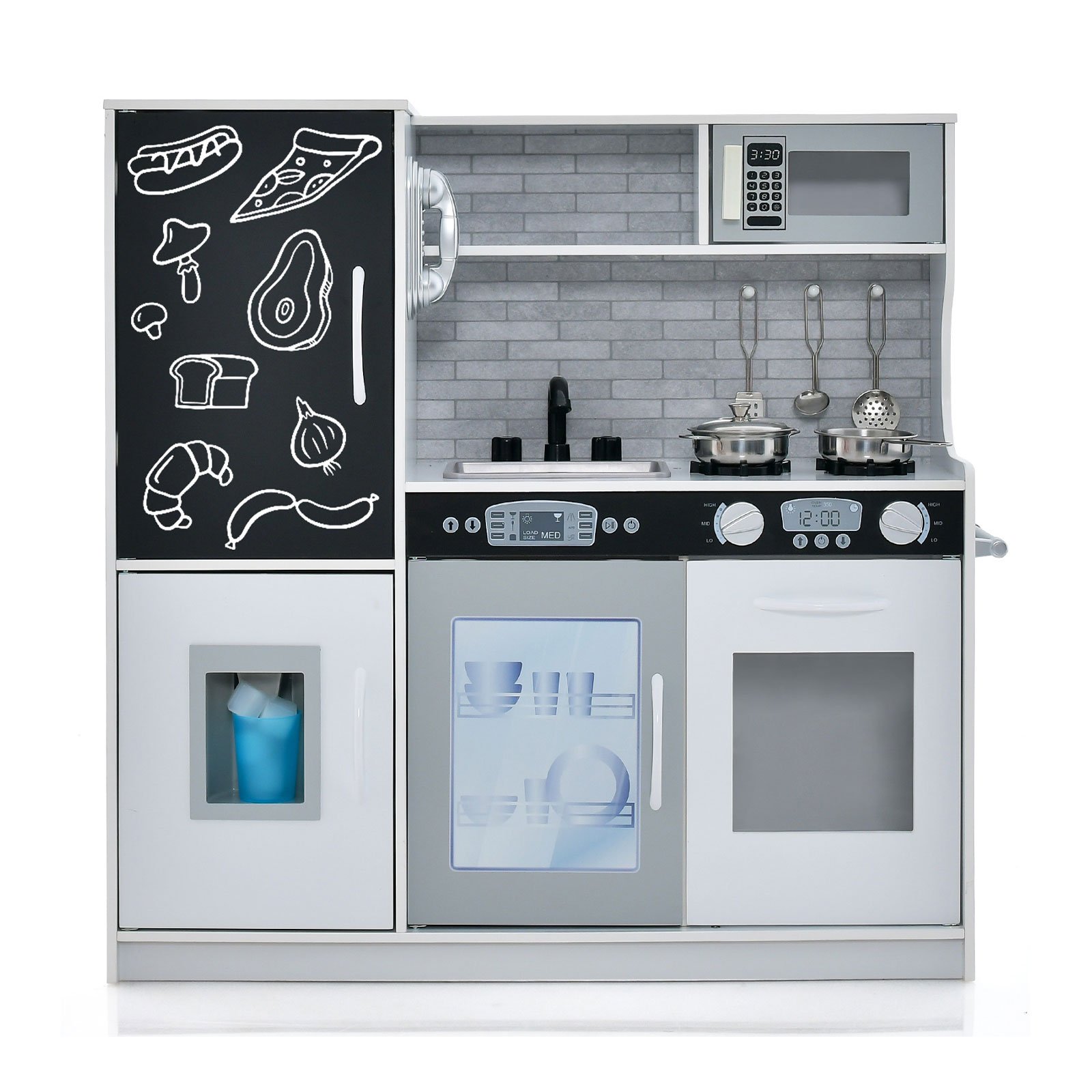 Kids Kitchen Toy - Toddler Pretend Kitchen Playset with Accessories and Simulated Sounds-White