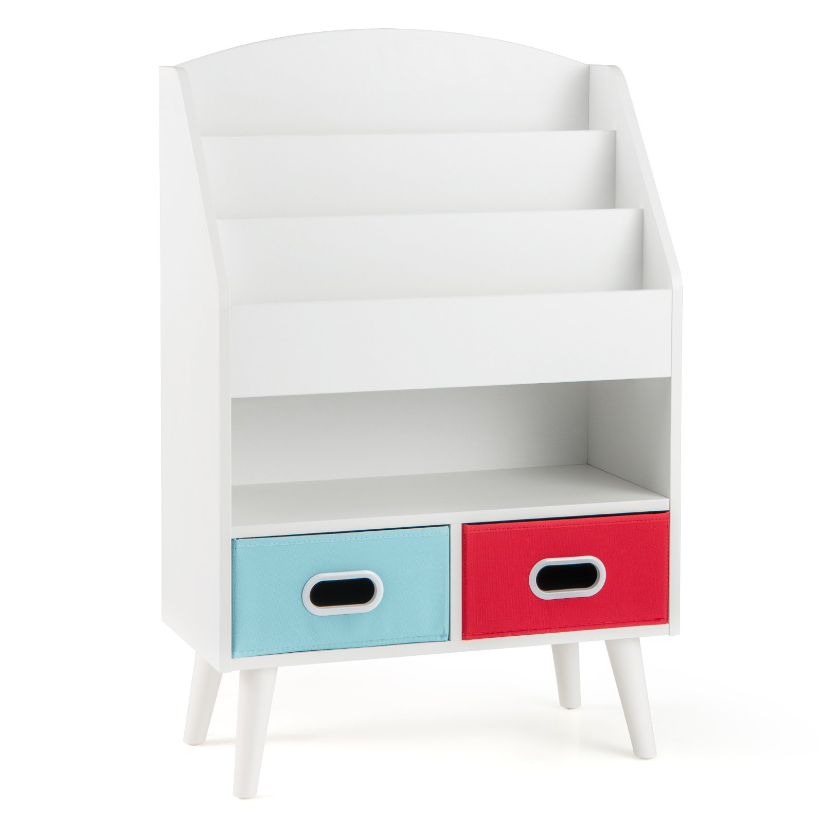 Bookcase - Kids Bookshelf Wooden Book Display Rack with 3-Tier Bookshelves-White